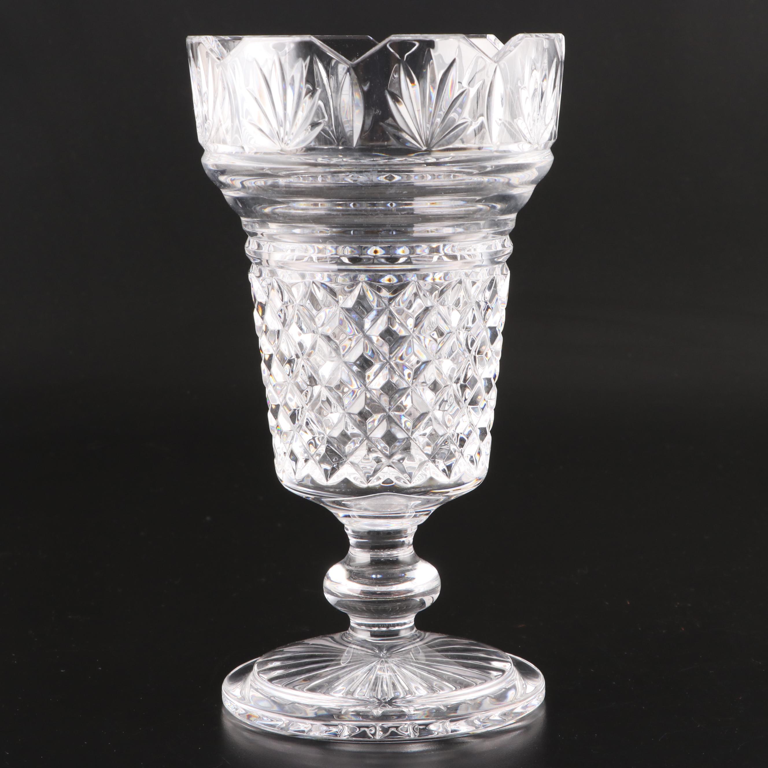 Waterford Crystal Footed Vase and Pair Candle Holders with Hurricanes