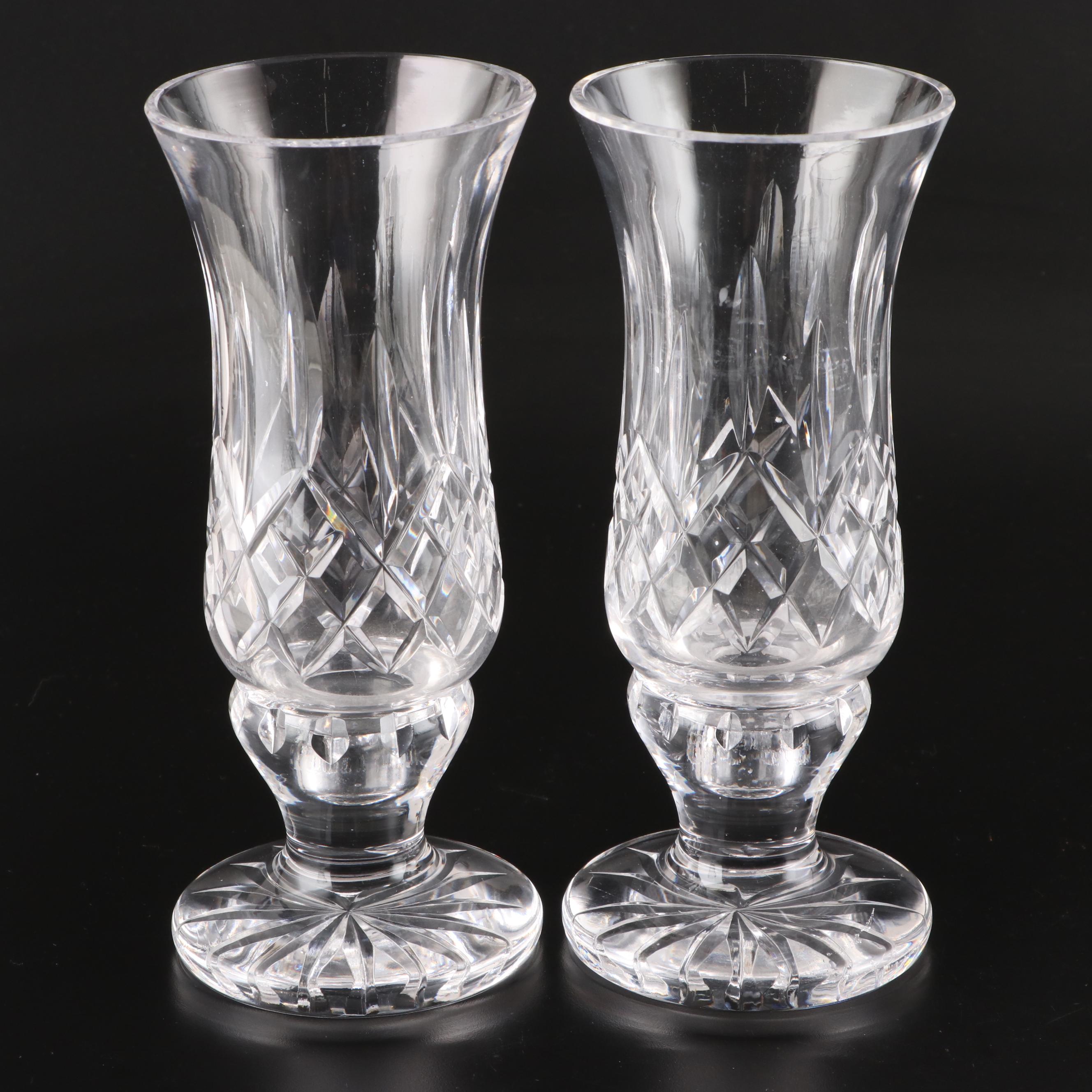 Waterford Crystal Footed Vase and Pair Candle Holders with Hurricanes