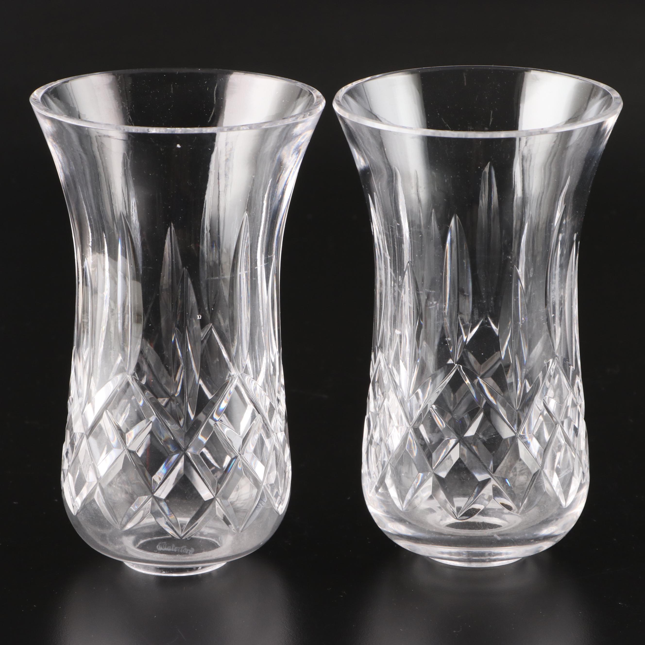 Waterford Crystal Footed Vase and Pair Candle Holders with Hurricanes