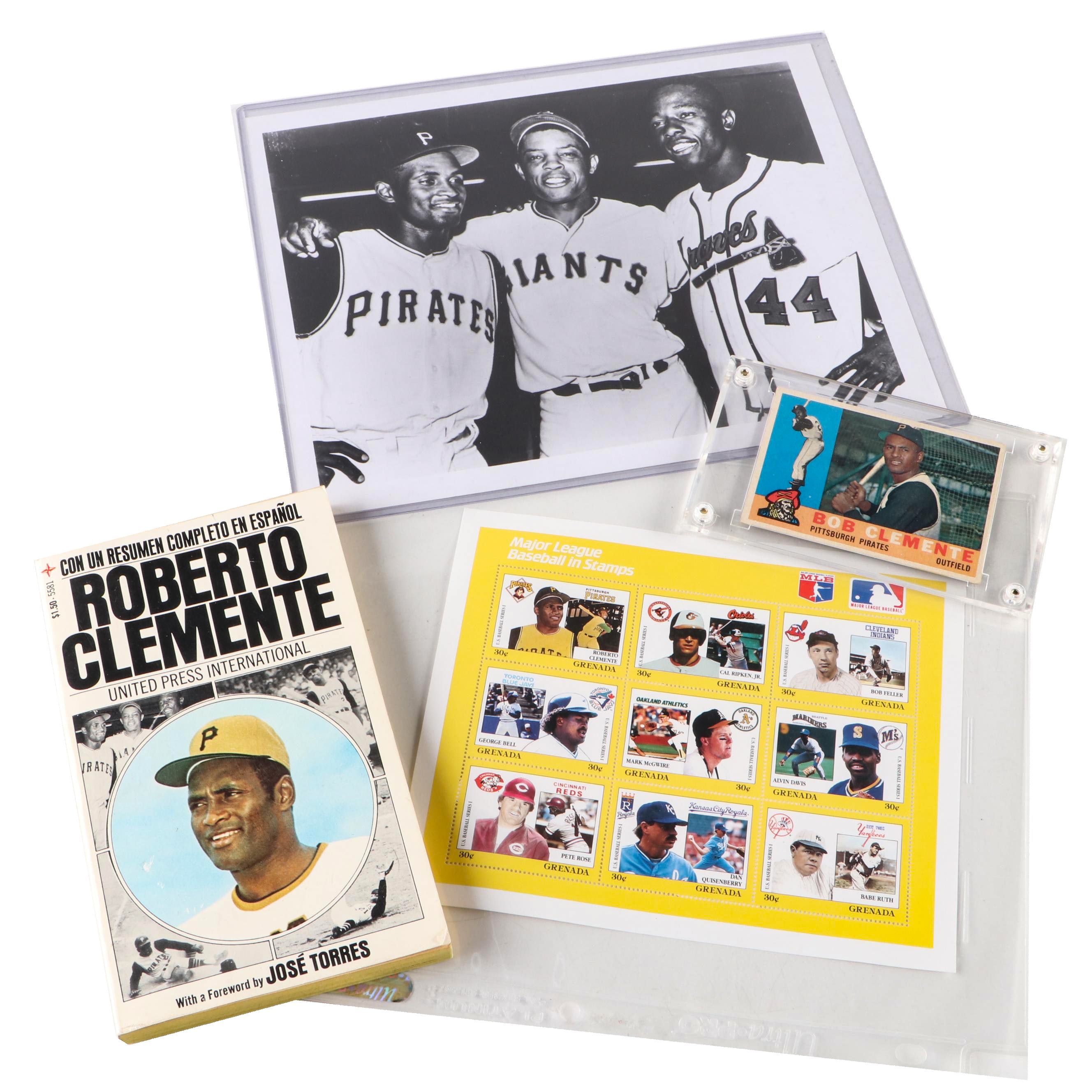 1960 Topps Roberto Clemente Baseball Card with MLB Stamps and More