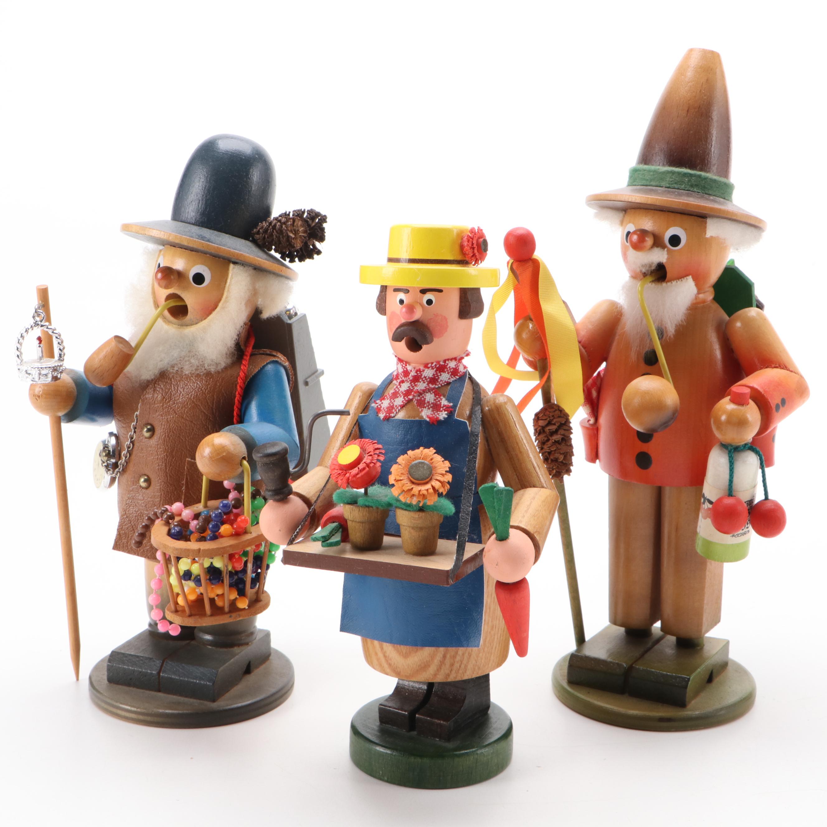Steinbach and Other German Hand-Crafted Wooden Incense Smoker Figures