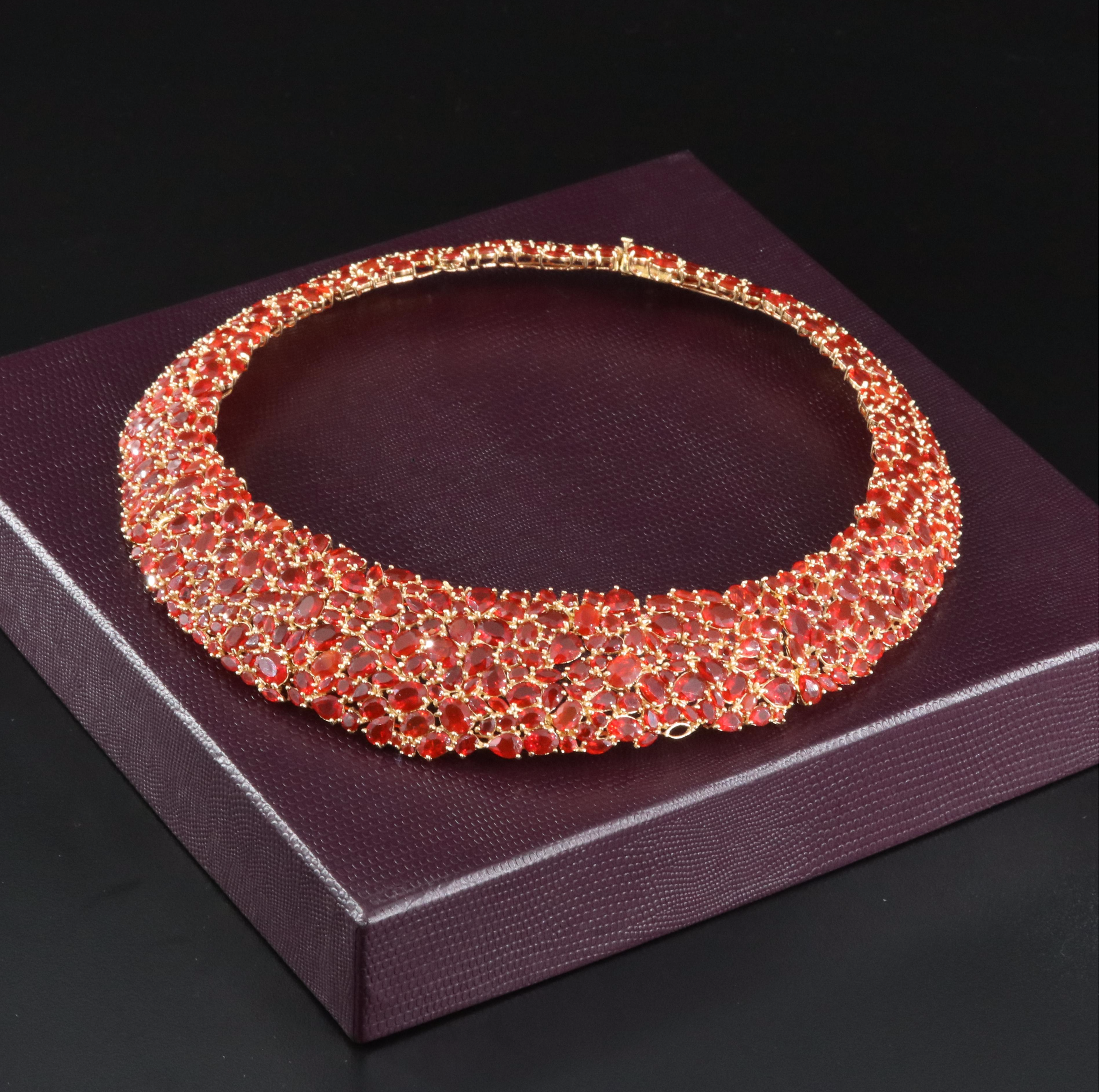 18K Fire Opal Bib Necklace