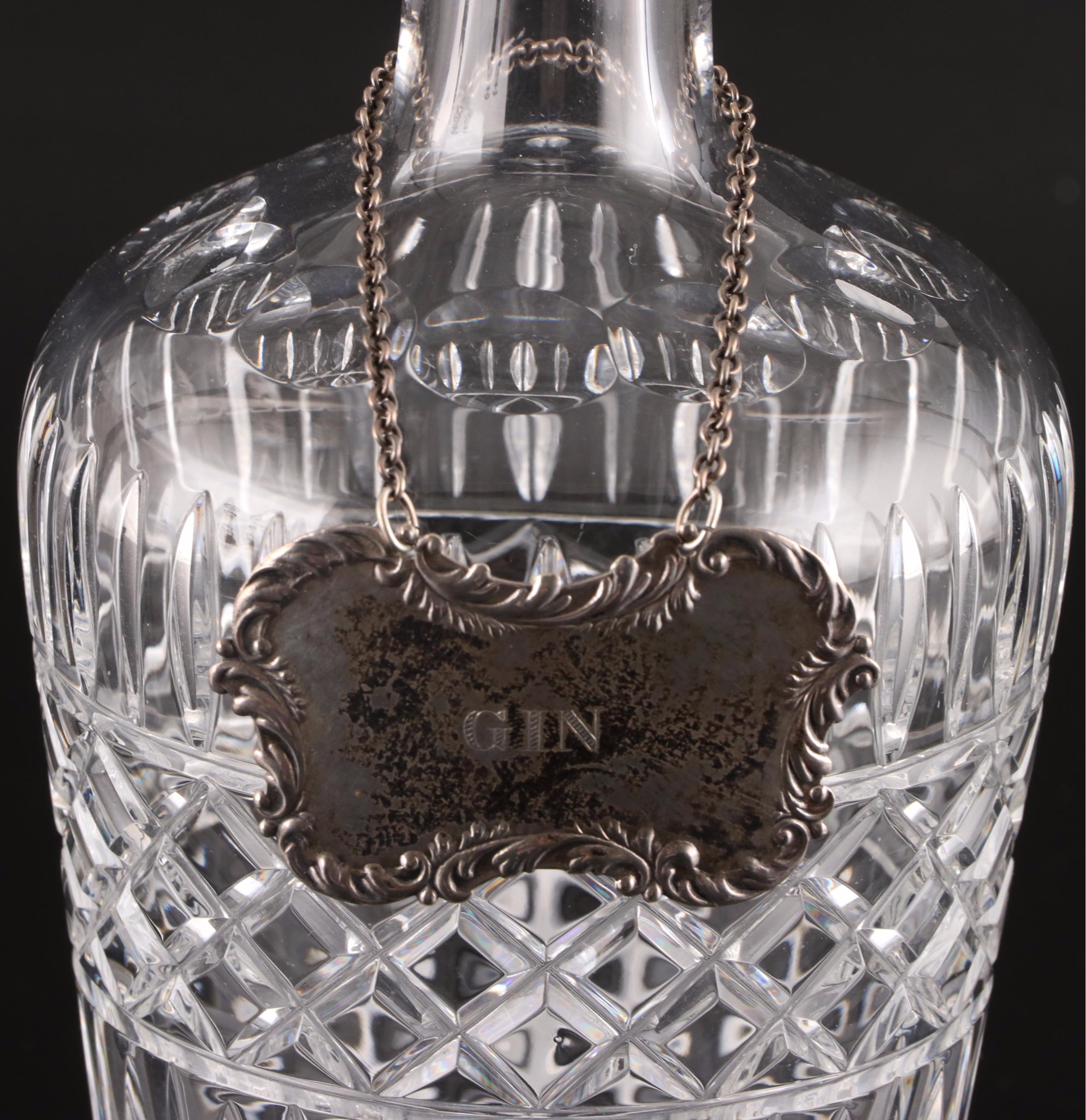 Crystal Liquor Decanters with Sterling Silver Labels