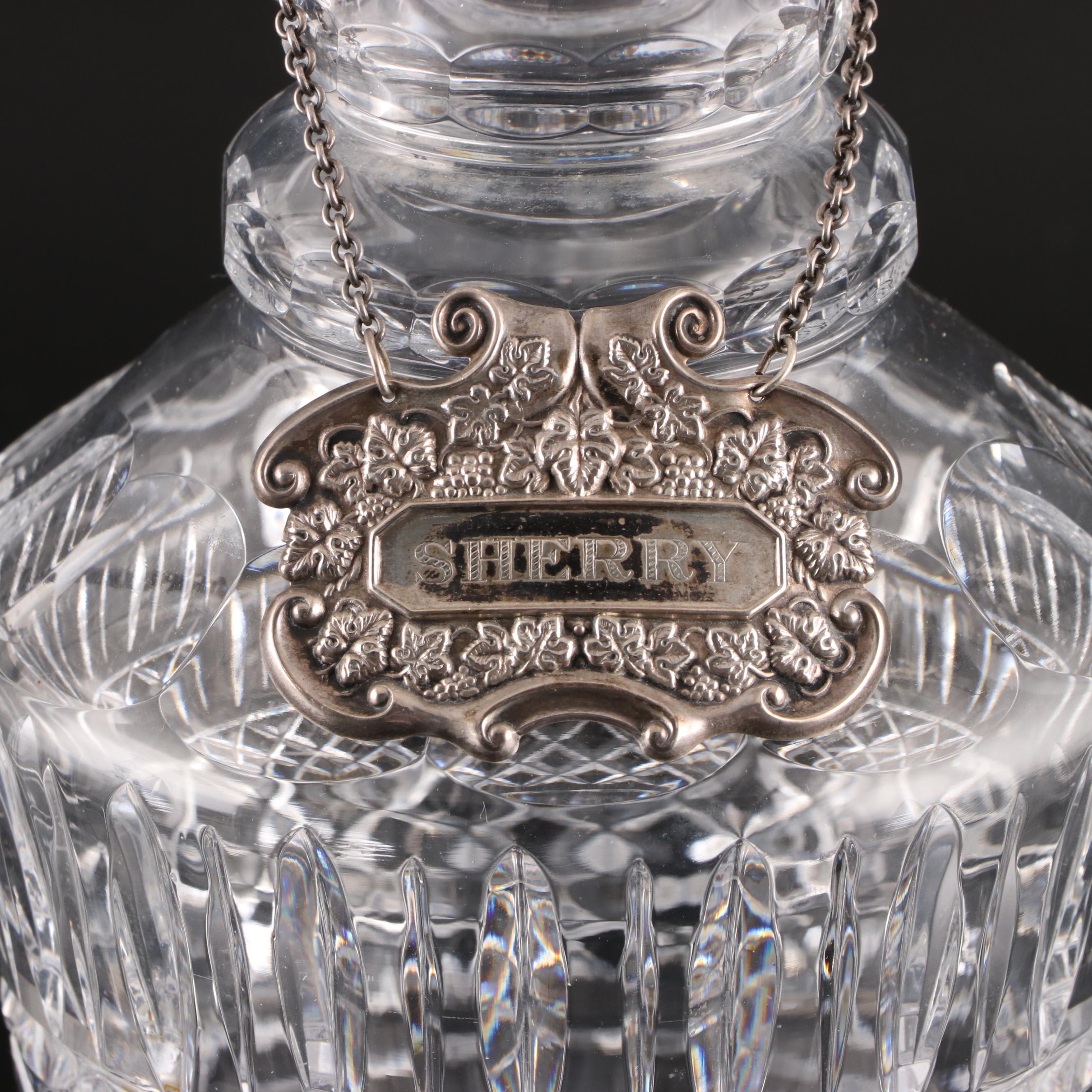 Crystal Liquor Decanters with Sterling Silver Labels