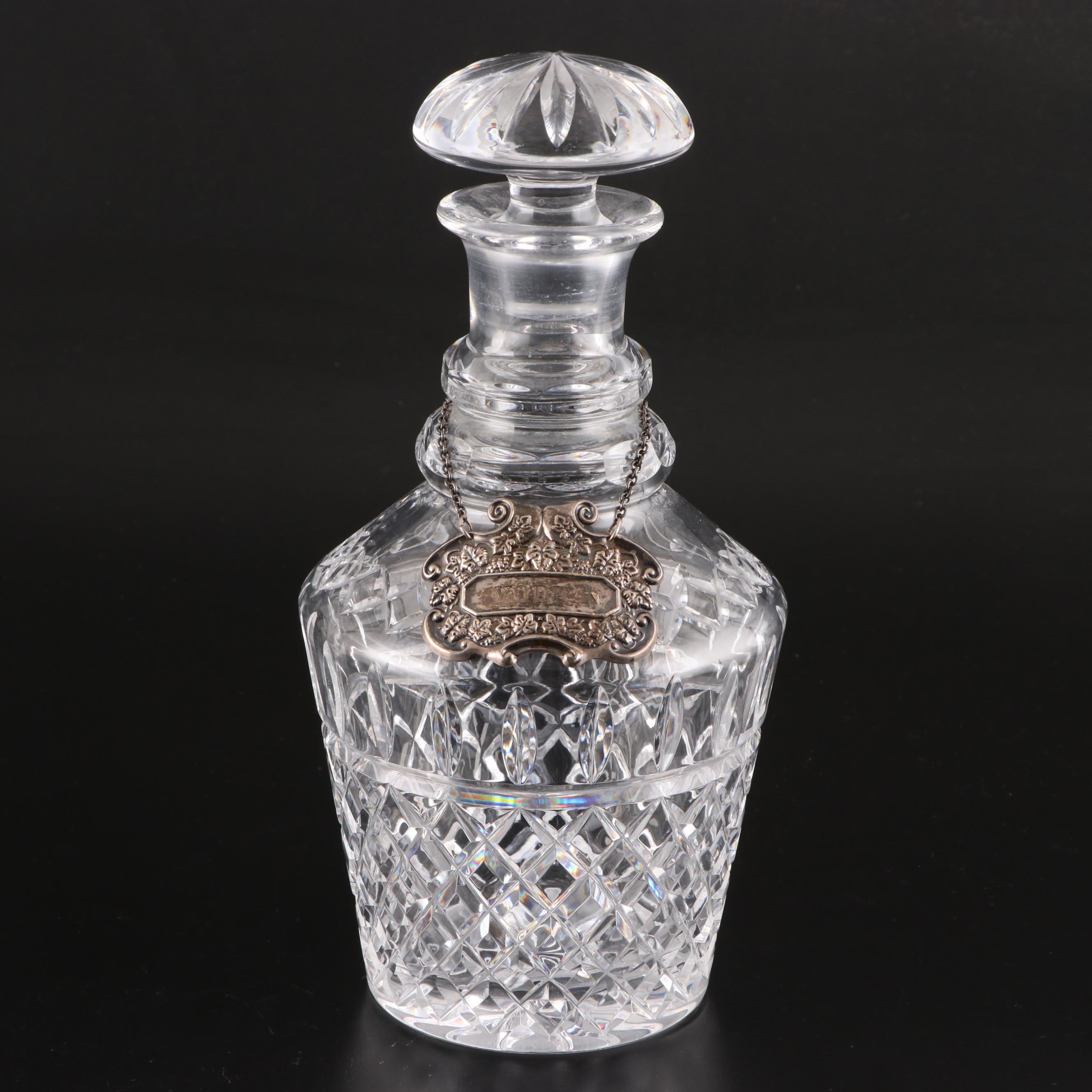 Crystal Liquor Decanters with Sterling Silver Labels