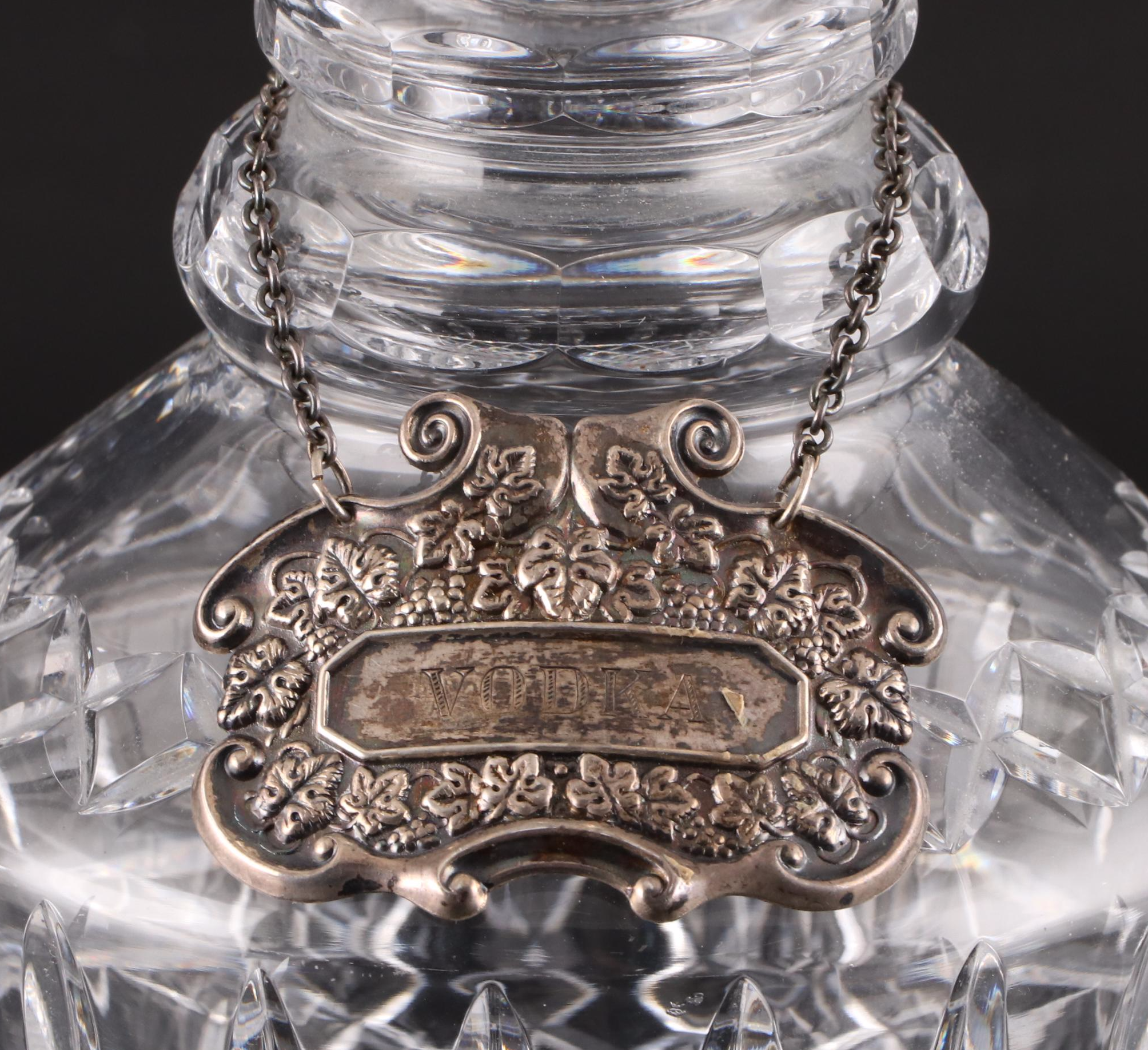 Crystal Liquor Decanters with Sterling Silver Labels