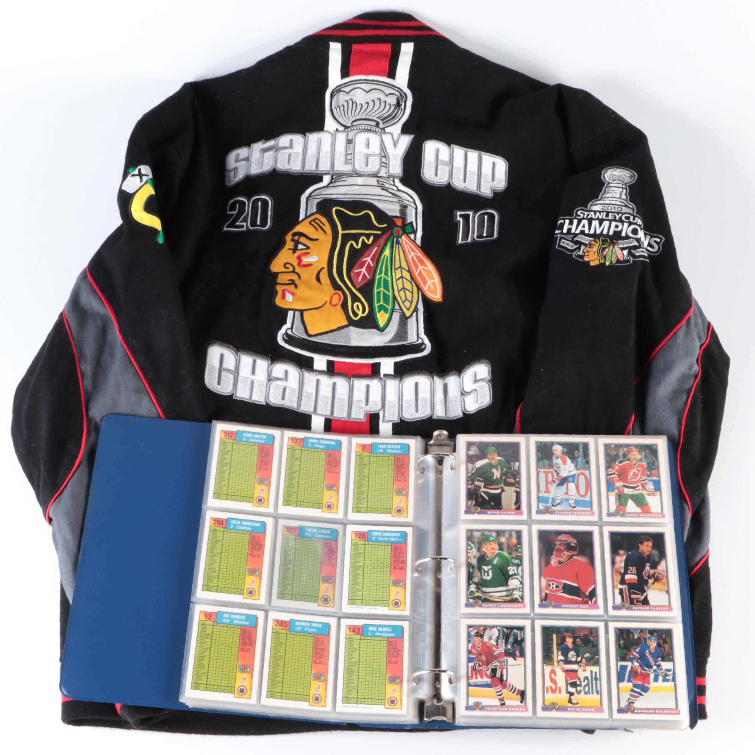 2010 Stanley Cup Champions Blackhawks Stitched Jacket with Bowman Hockey Cards