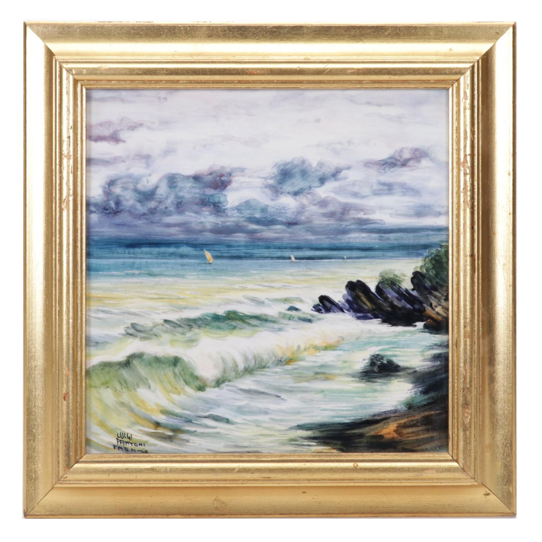 Luigi Fantoni CACF Faenza Hand-Painted Glazed Porcelain Tile, Circa 1965