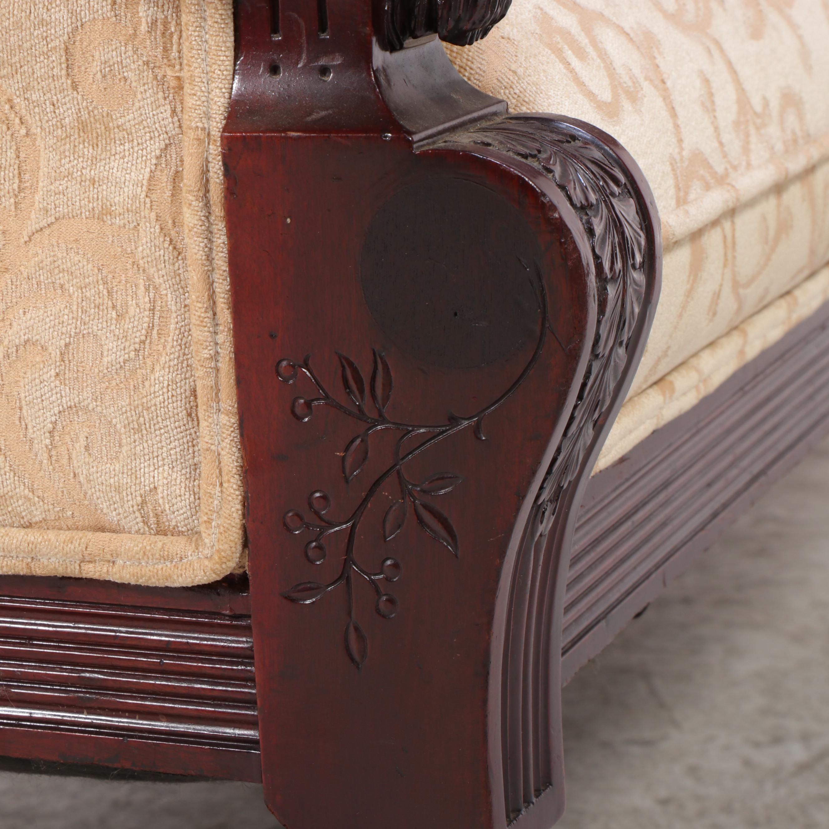 Renaissance Revival Carved Walnut and Custom-Upholstered Sofa