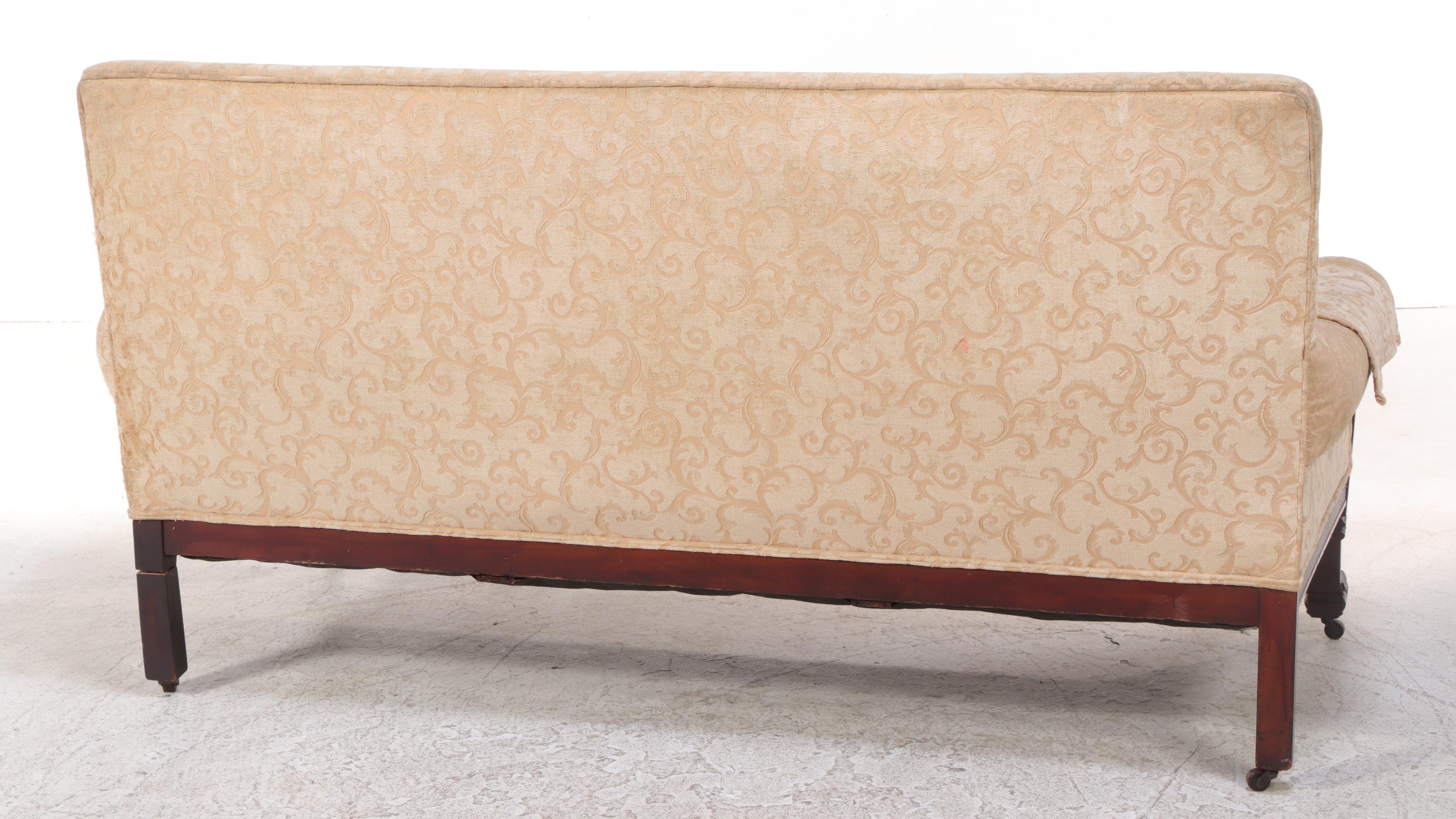 Renaissance Revival Carved Walnut and Custom-Upholstered Sofa