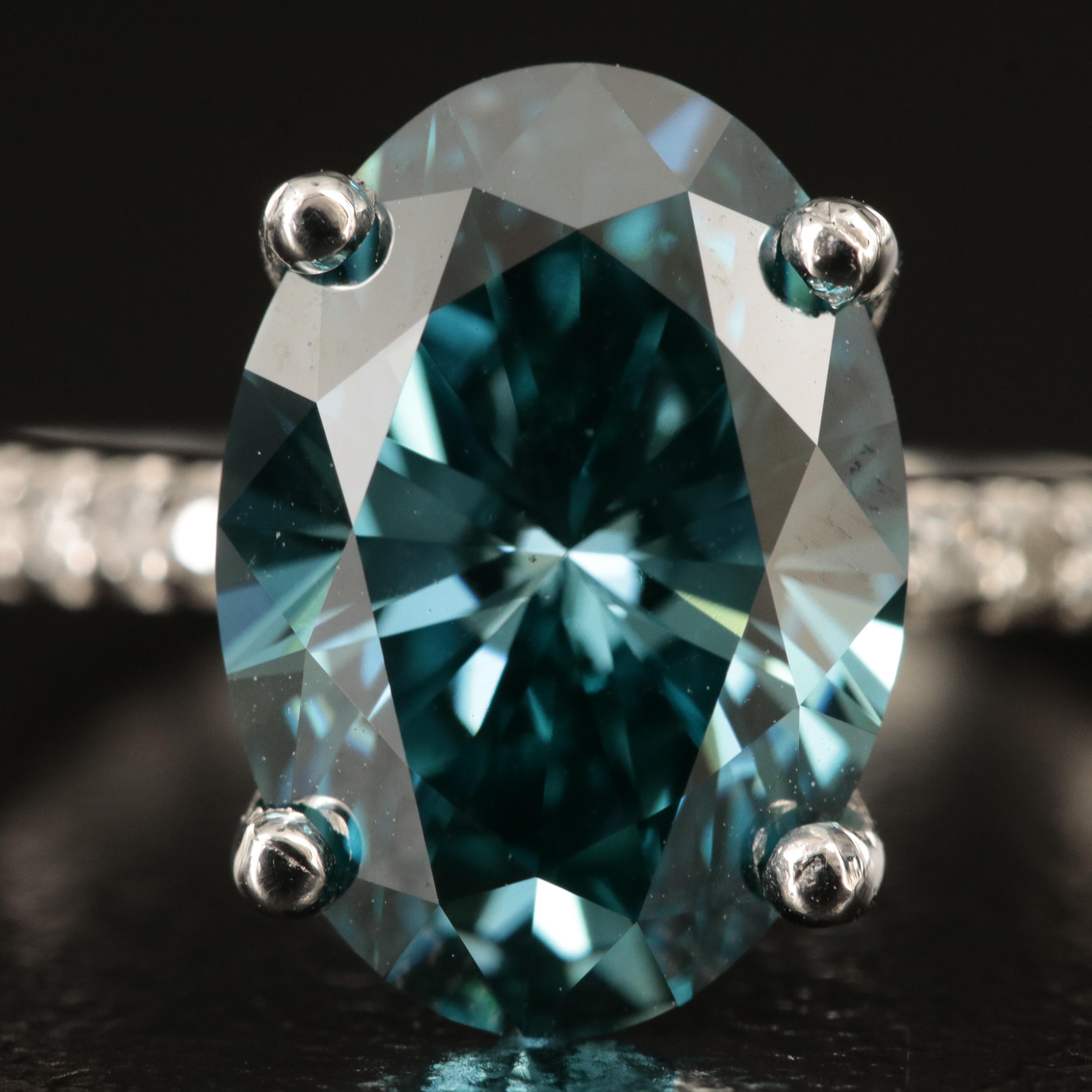 14K 4.73 CTW Diamond Ring with Fancy Dark Blue Center