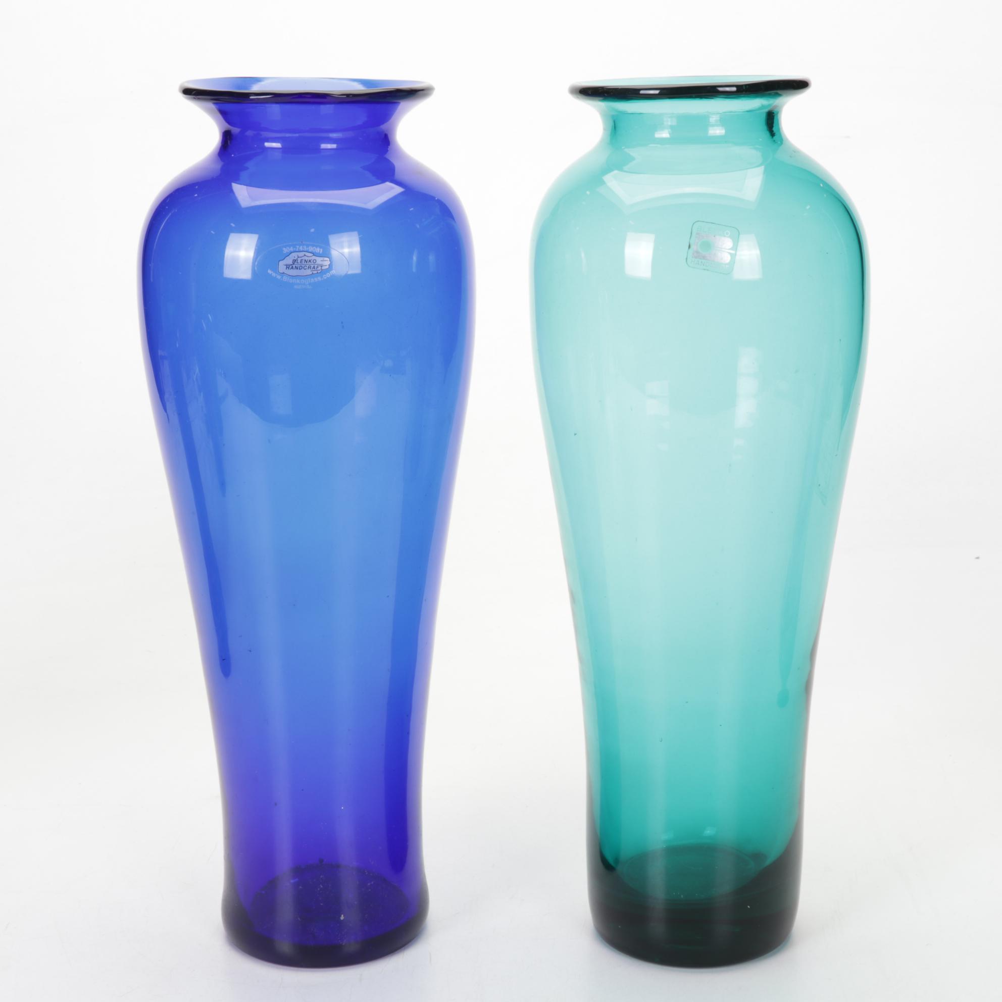 Six Blown Glass Blenko Vases