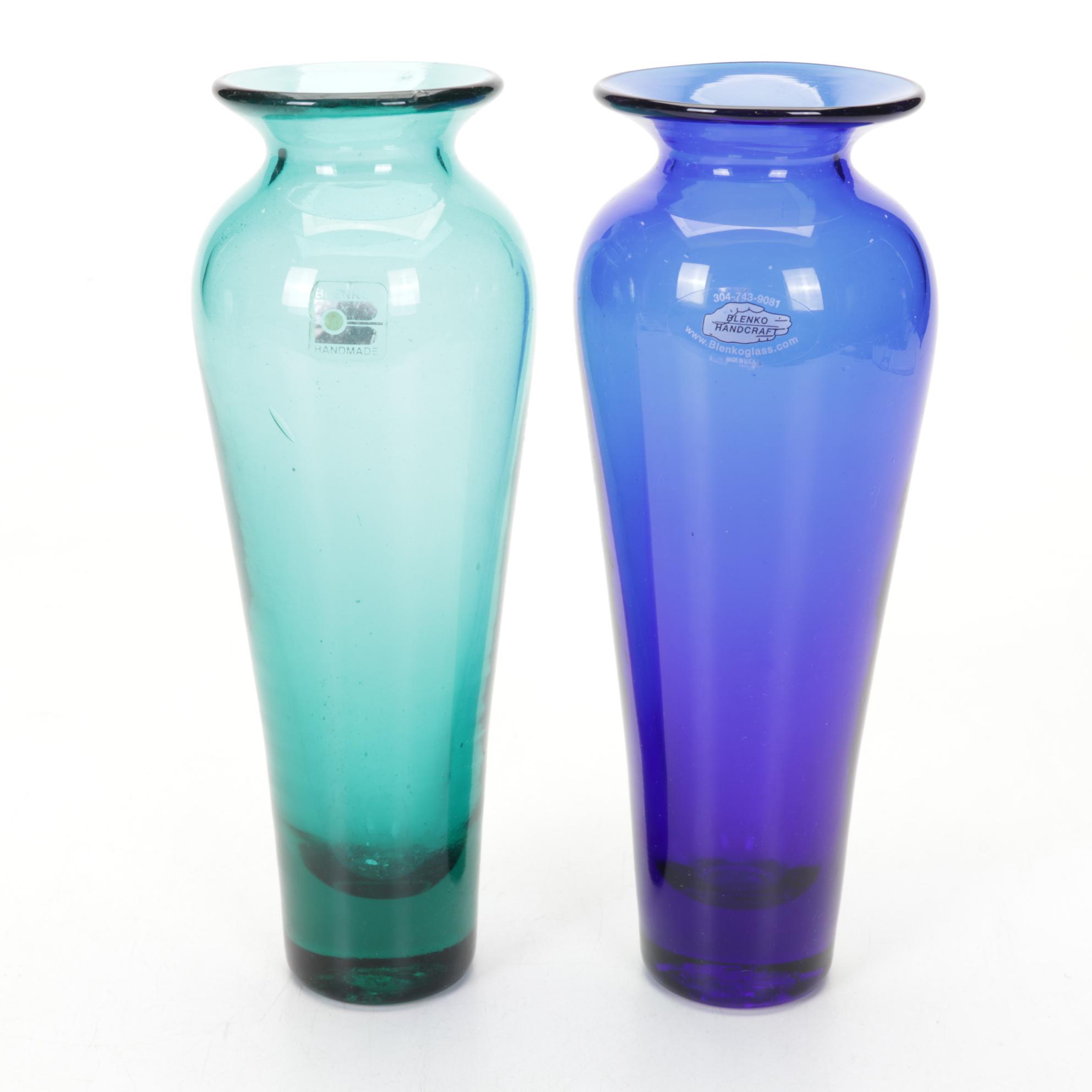 Six Blown Glass Blenko Vases