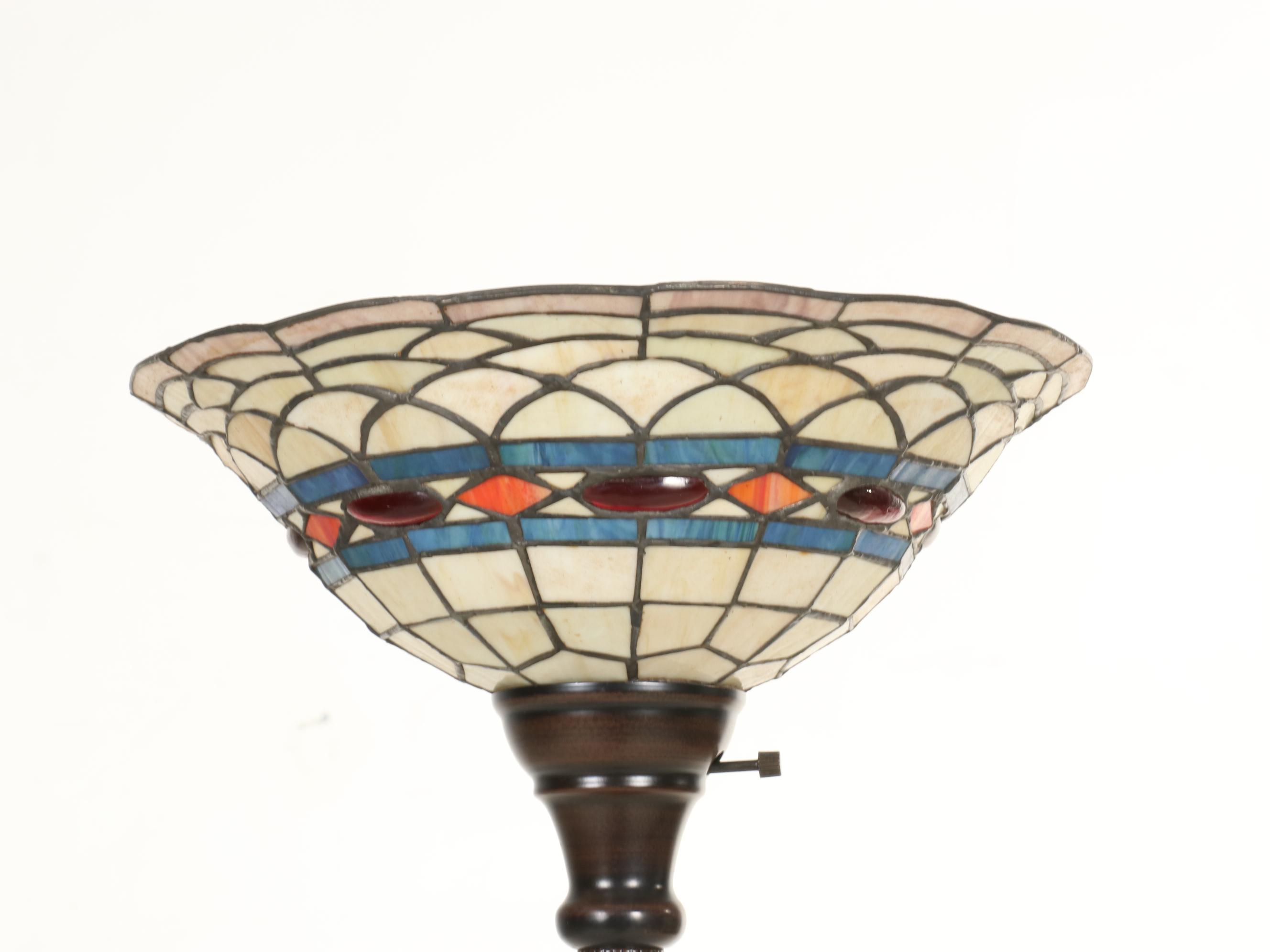 Slag Glass and Metal Torchiere Floor Lamp