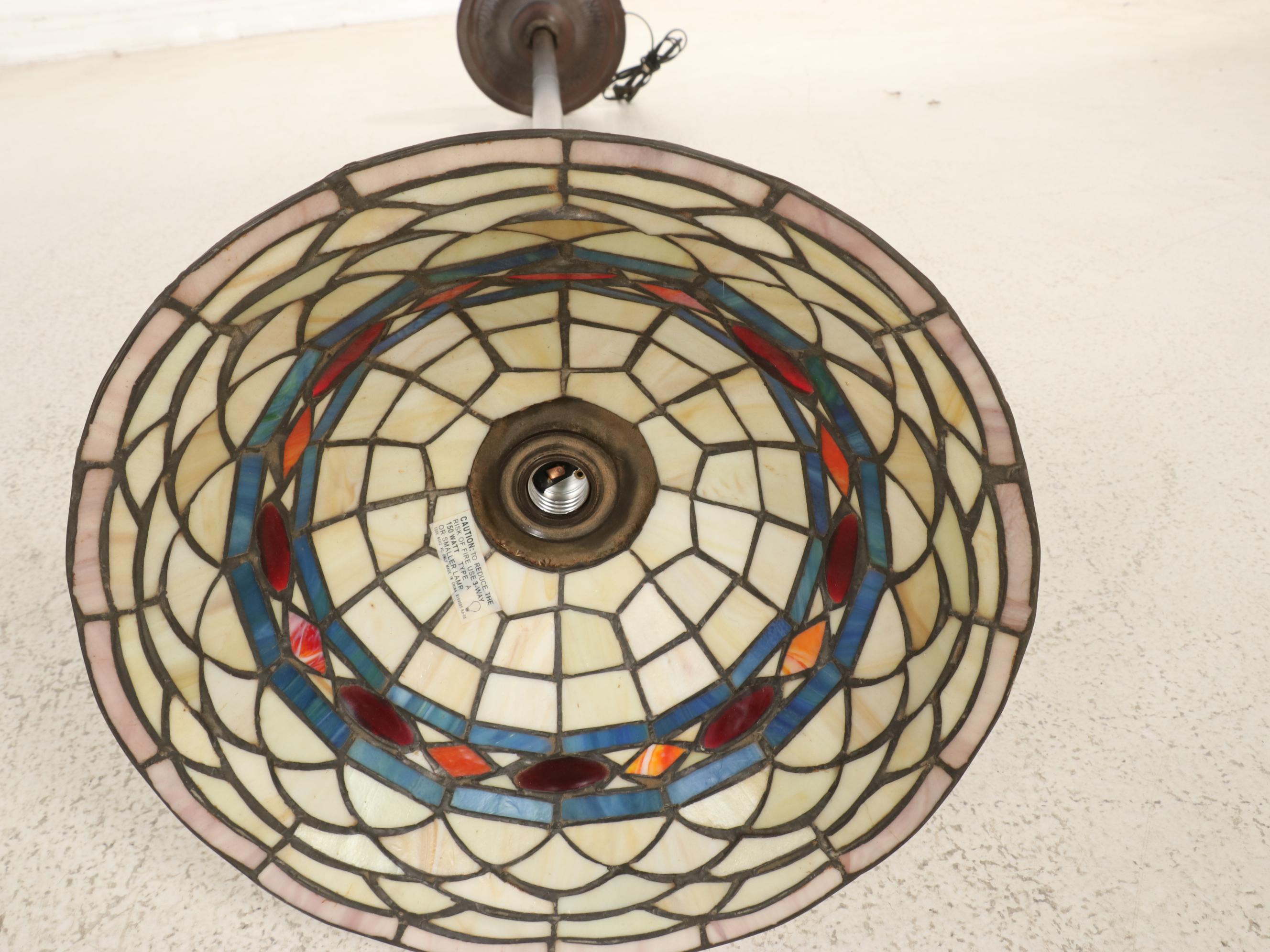 Slag Glass and Metal Torchiere Floor Lamp