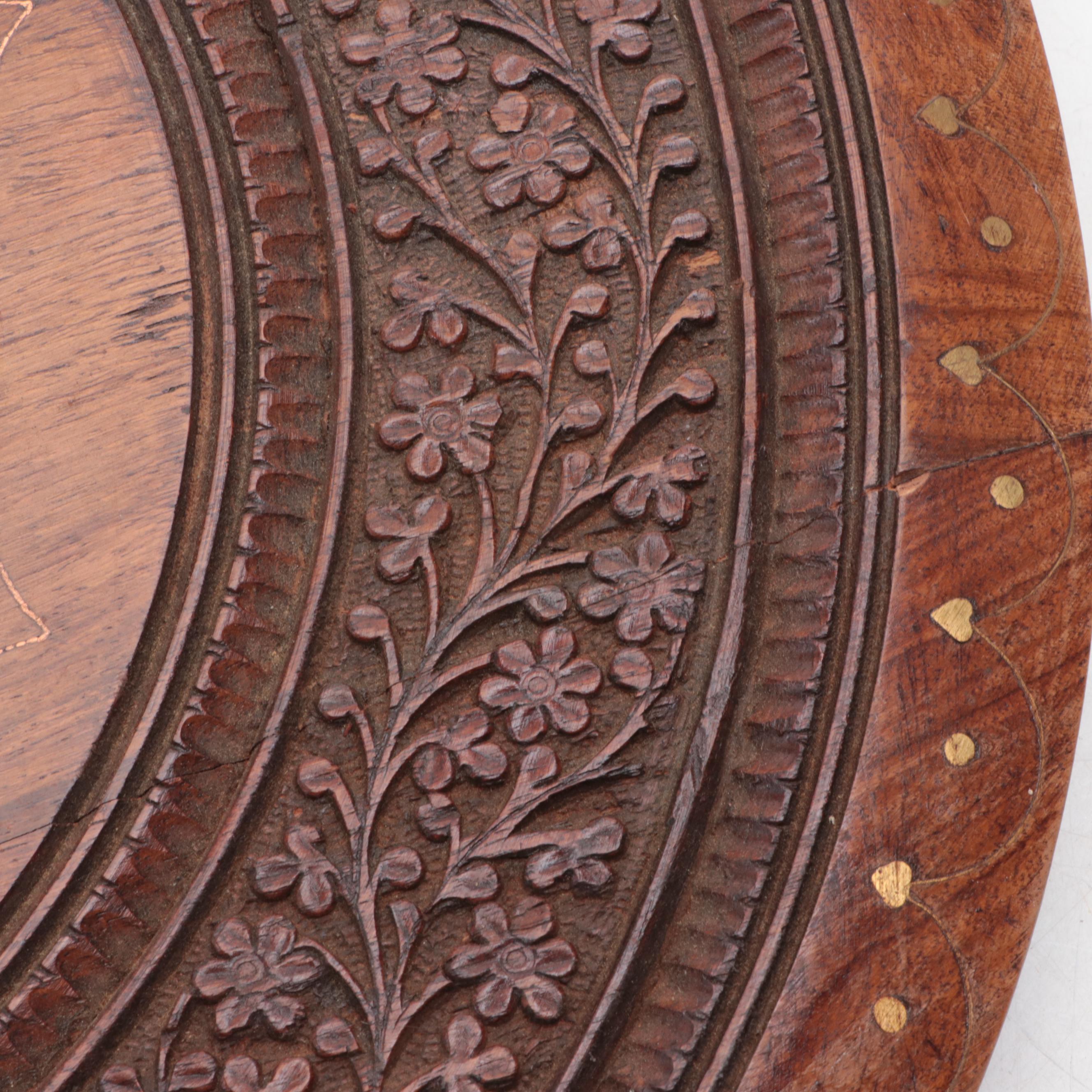 World Market Contemporary Carved Wood Wall Medallion With Metal Inlay