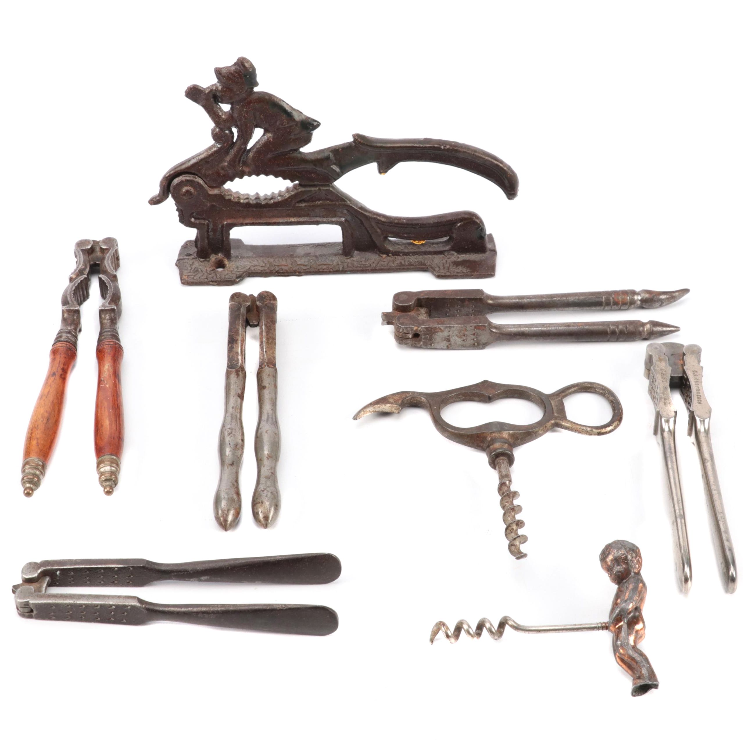 Cast Metal Corkscrews With Lobster Crackers and Nut Crackers