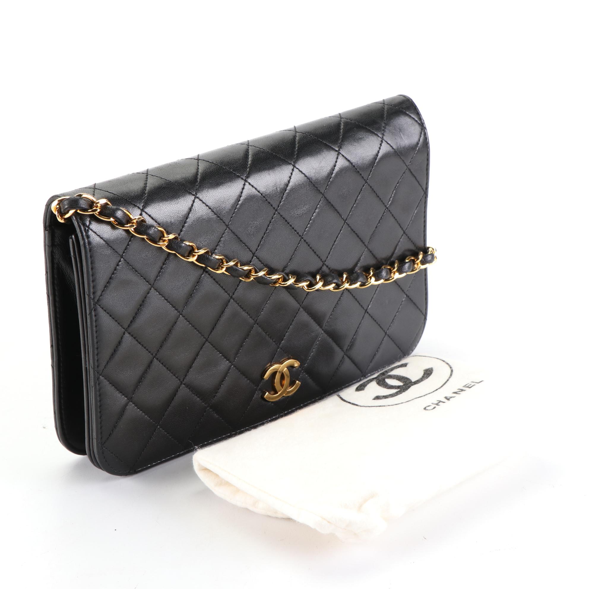 Chanel Full Flap Shoulder Bag in Black Quilted Lambskin Leather