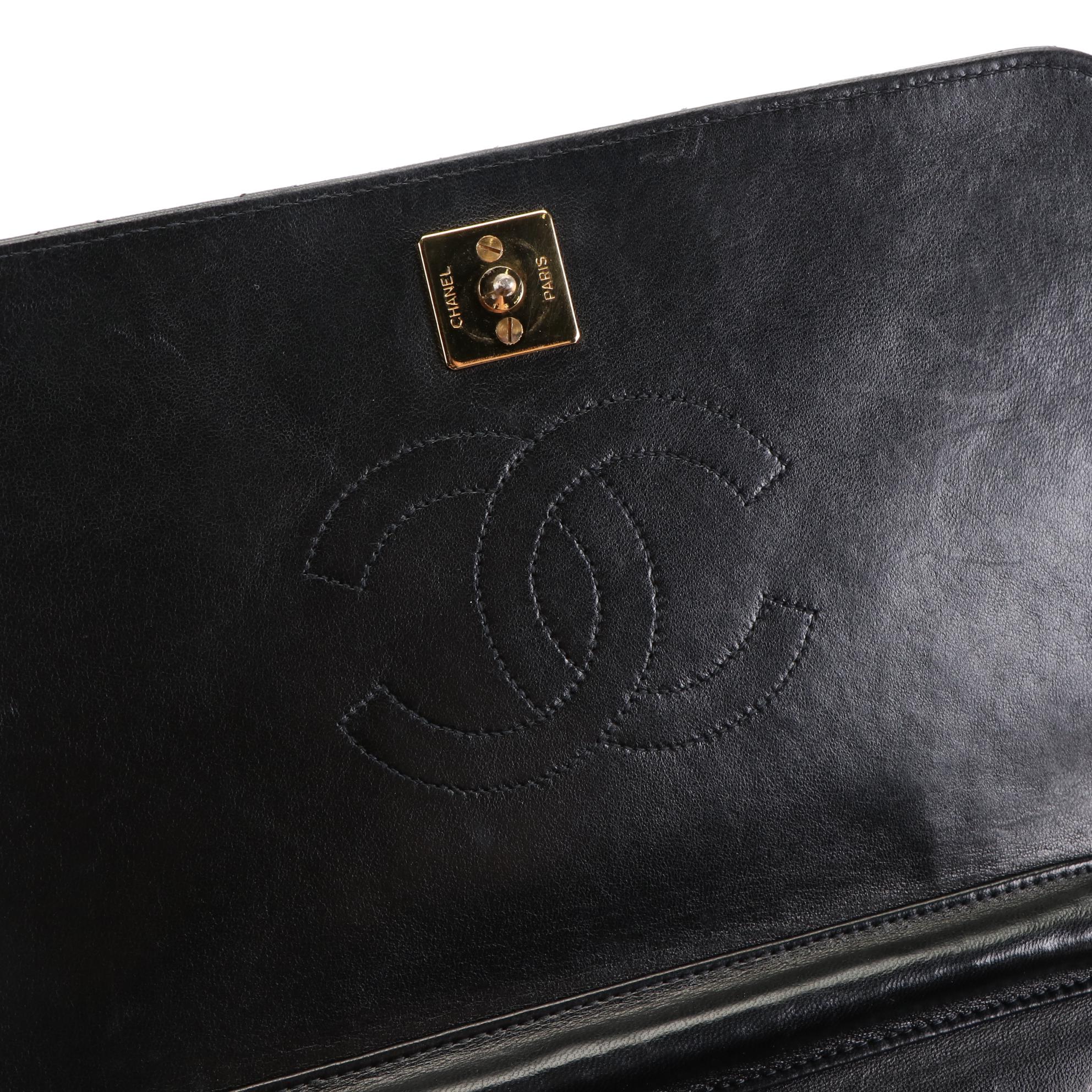 Chanel Full Flap Shoulder Bag in Black Quilted Lambskin Leather