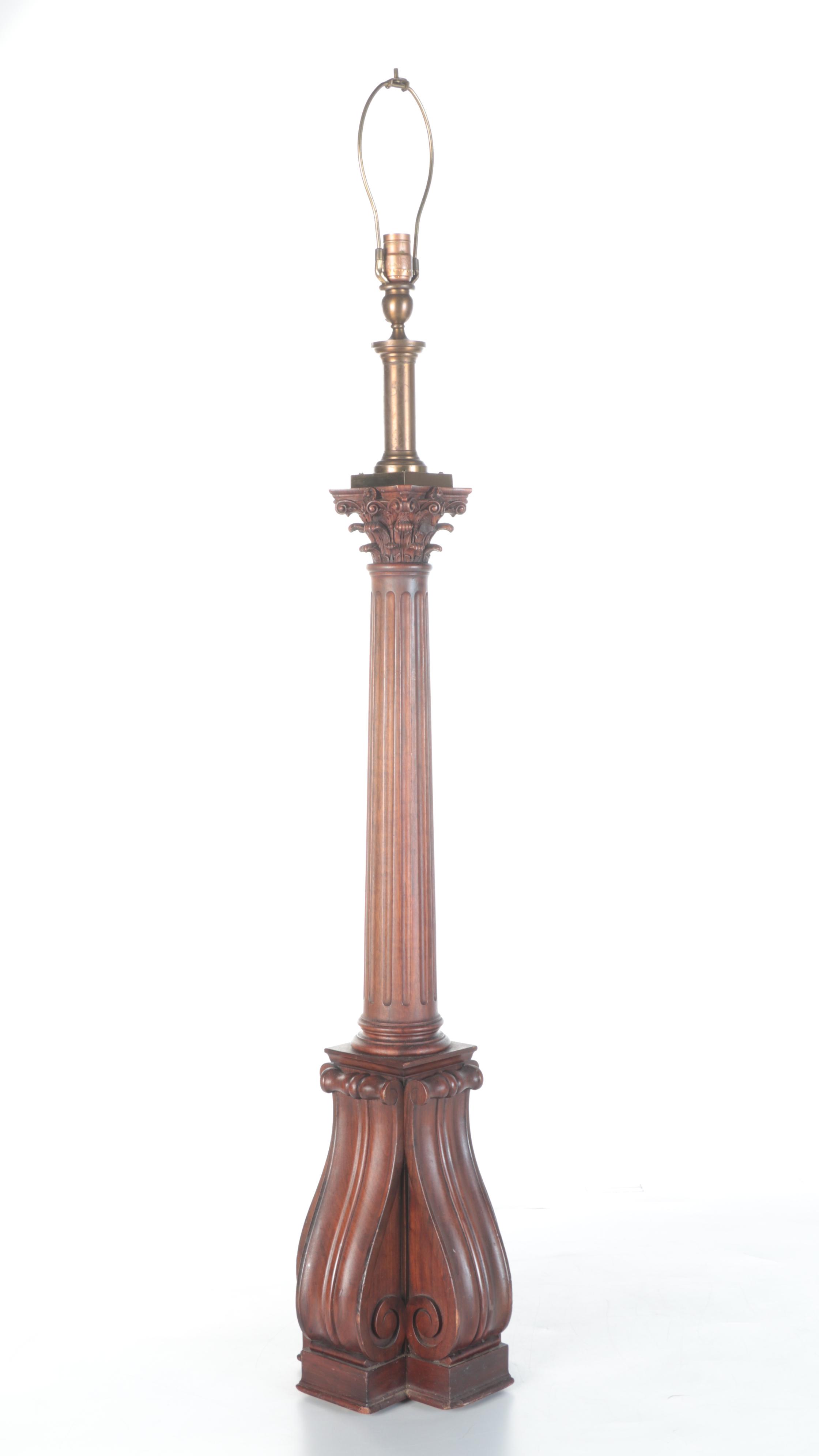 Heavy Carved Wooden Baluster Floor Lamp