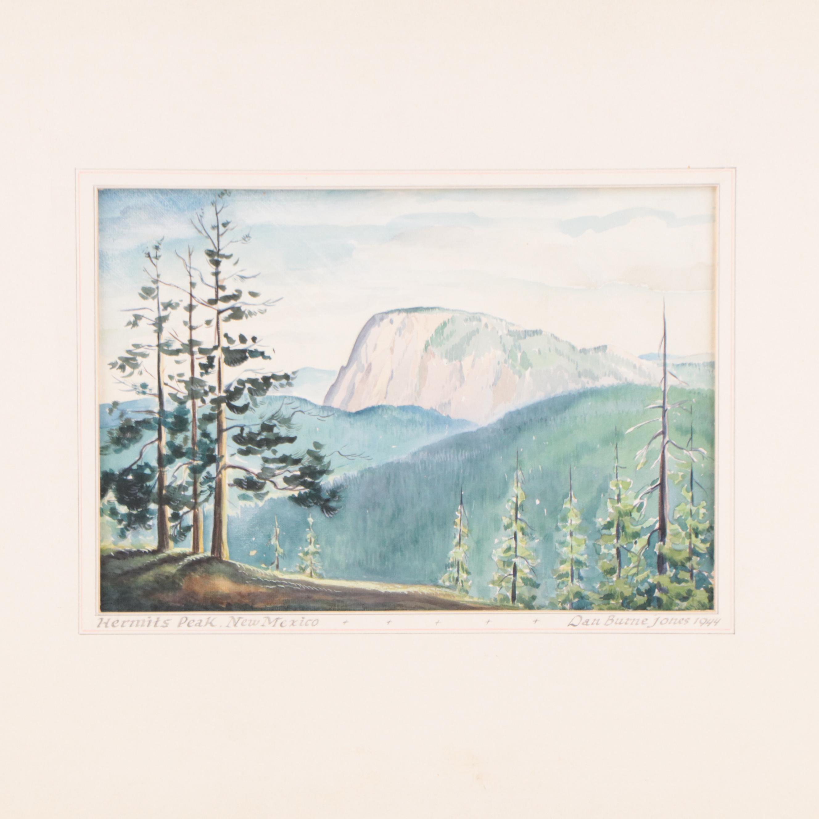 Dan Burne Jones Landscape Watercolor Painting "Hermit's Peak, New Mexico," 1944
