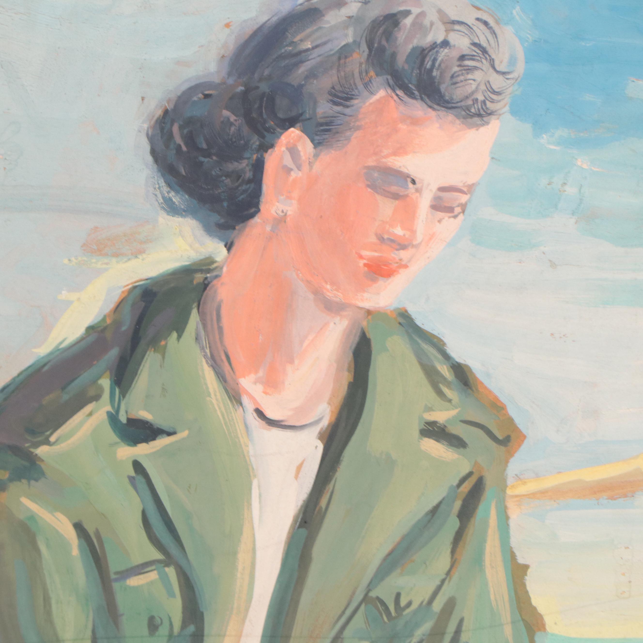 Dan Burne Jones Watercolor Painting of Figures on Boat