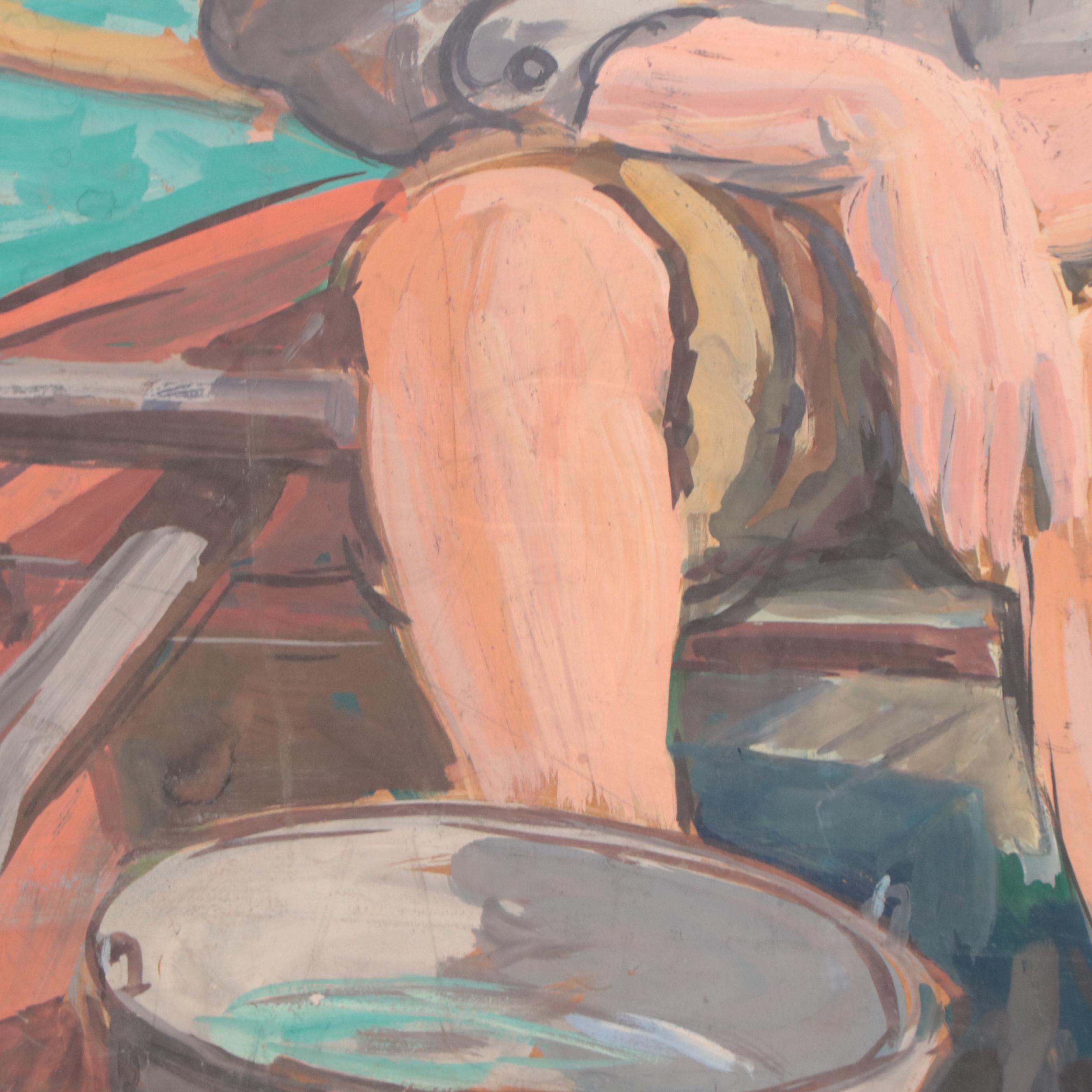 Dan Burne Jones Watercolor Painting of Figures on Boat