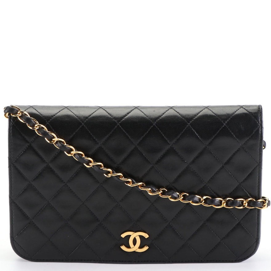 Chanel Full Flap Shoulder Bag in Black Quilted Lambskin Leather