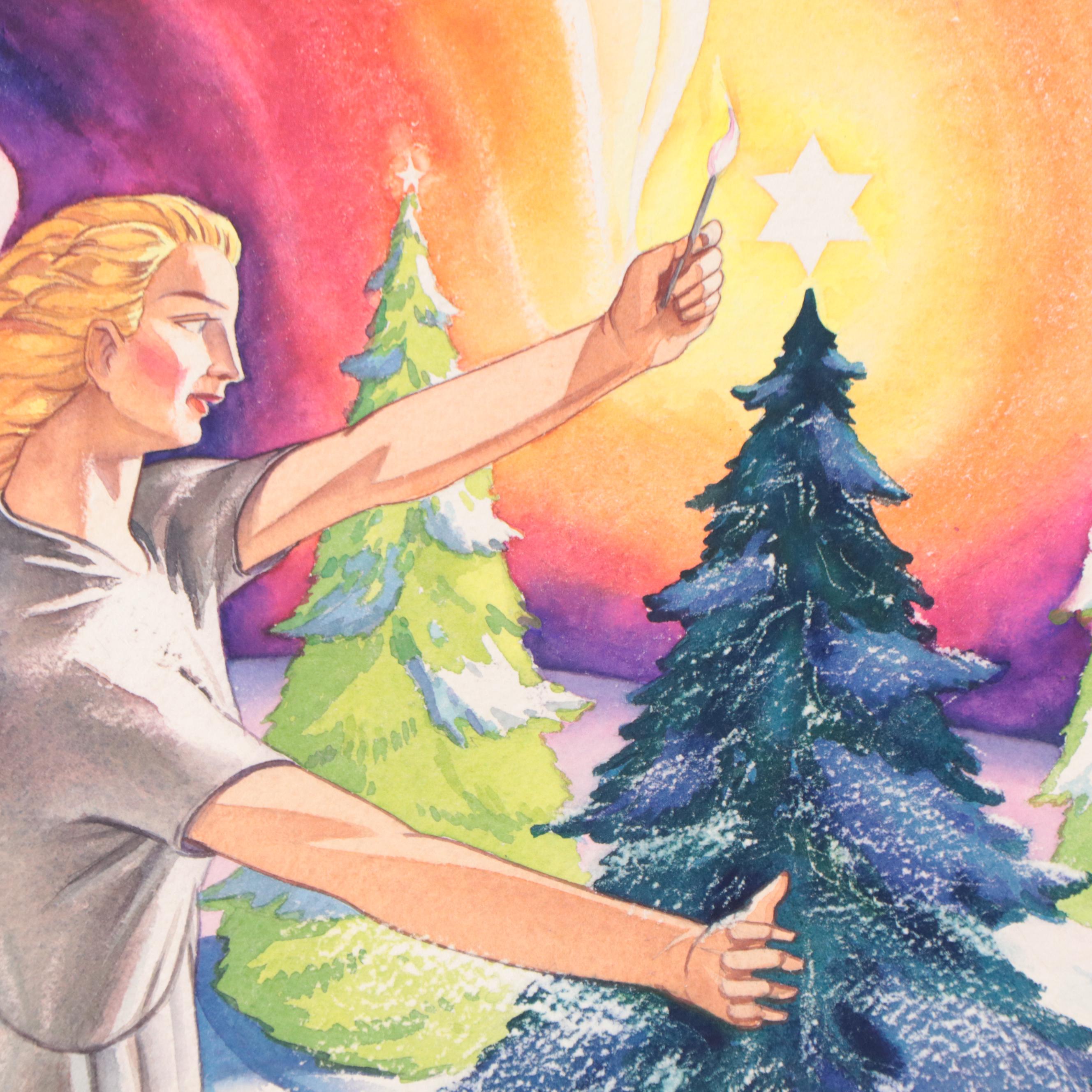 Dan Burne Jones Watercolor Paintings Including "Star of the Christmas Tree"