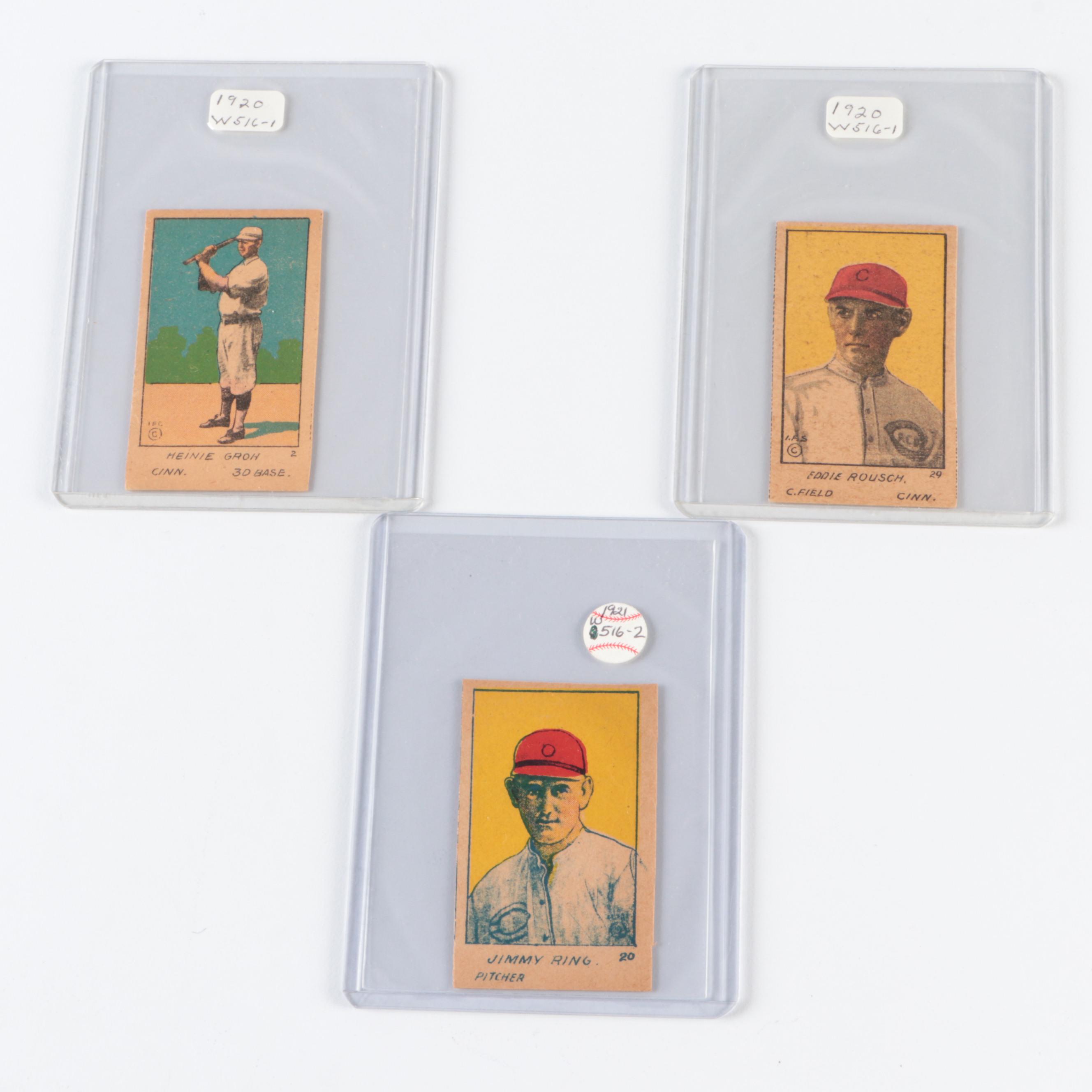 1920–1921 W516 Baseball Tobacco Cards with Rousch, Ring and Groh