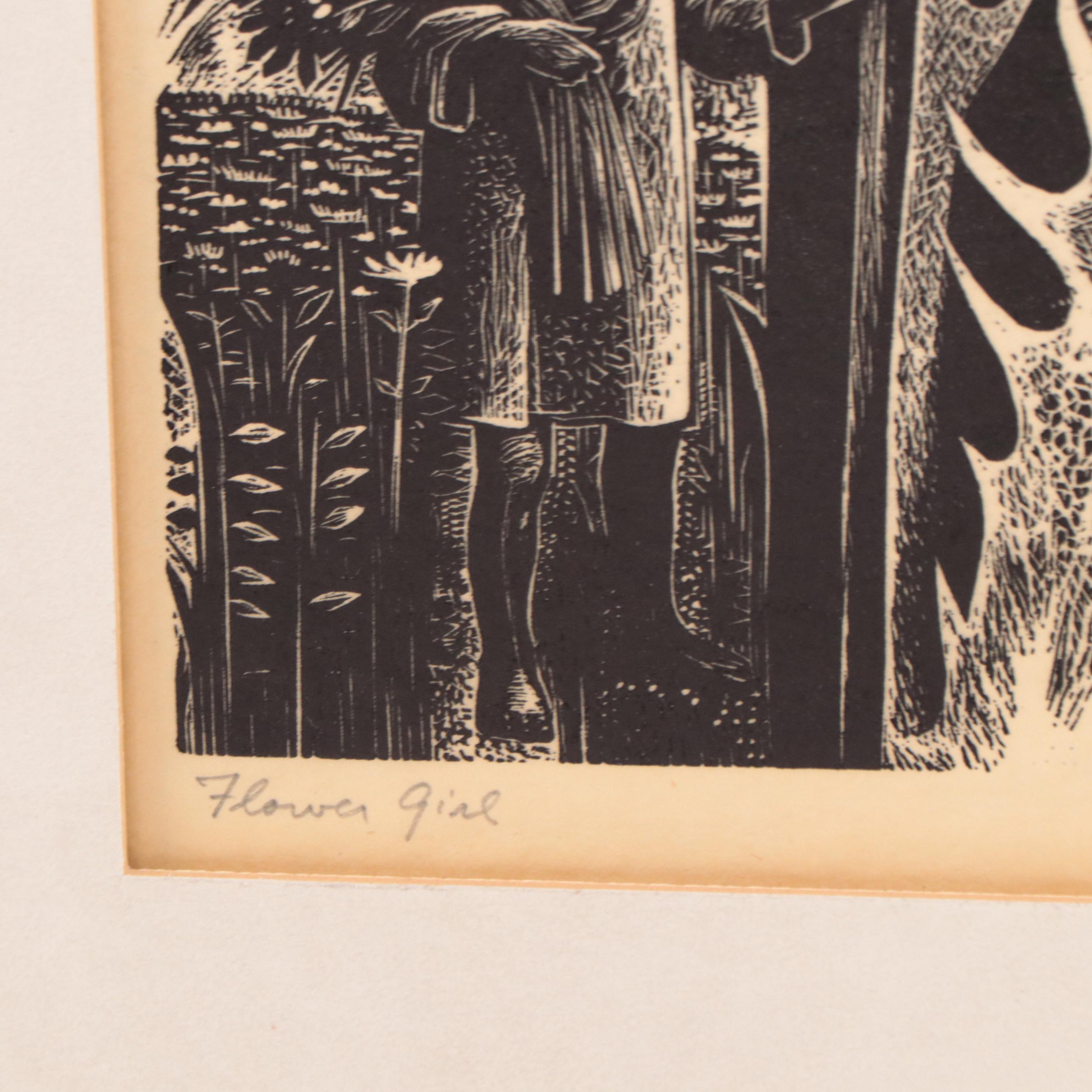 Lynd Ward Wood Engraving "Flower Girl" 1966