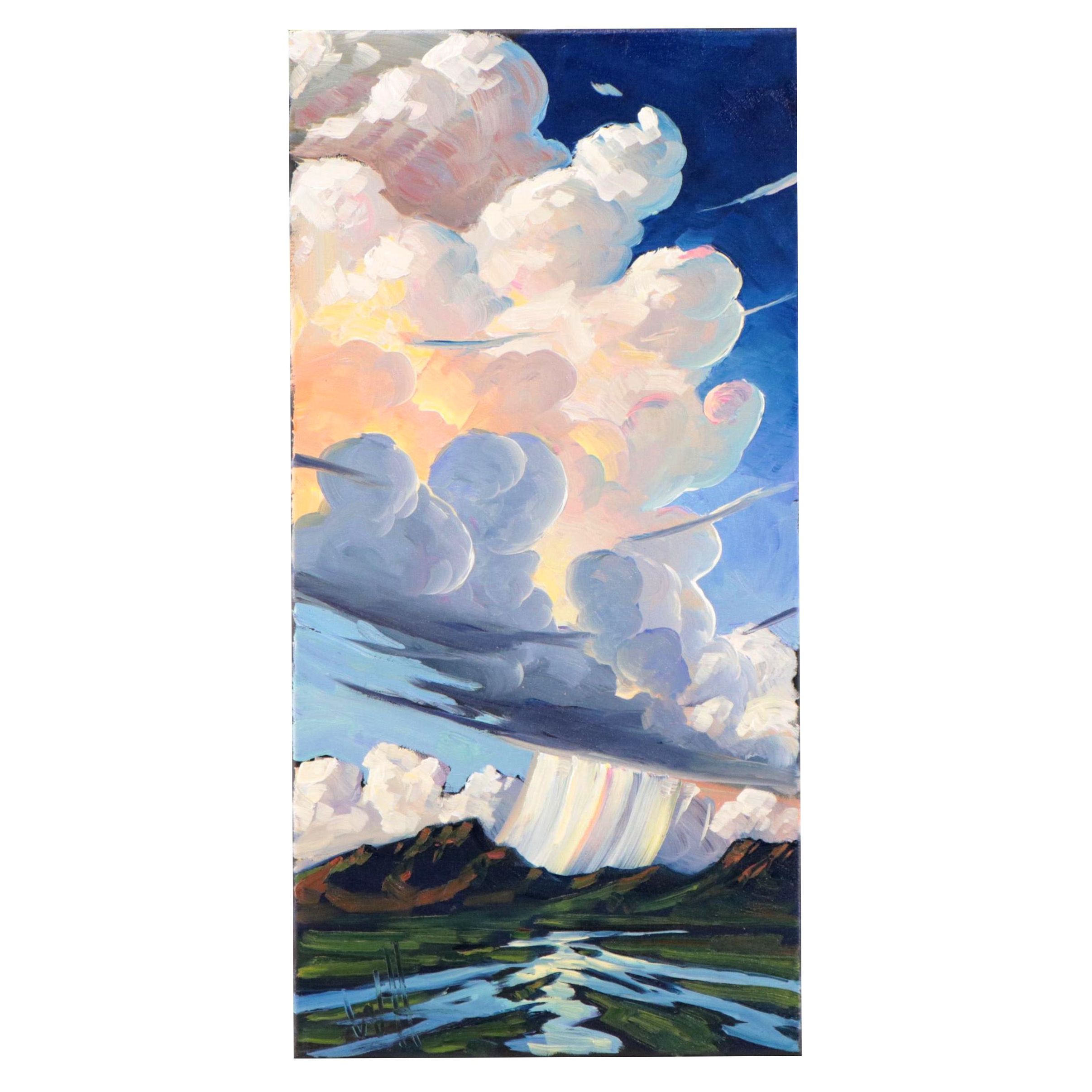 William Hawkins Landscape Oil Painting of Storm Clouds, 21st Century