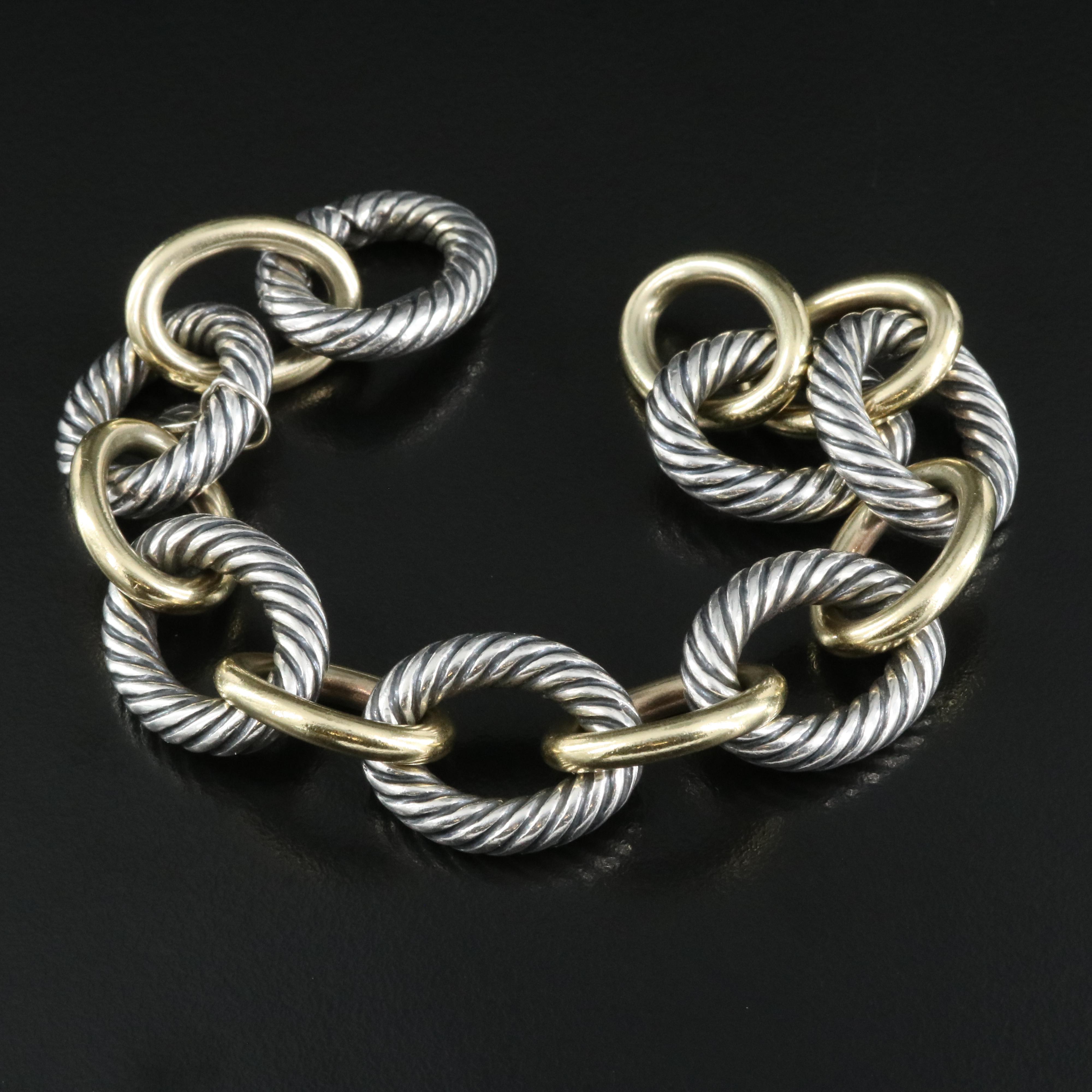 David Yurman "Chain" Extra Large Oval Link Bracelet with 18K Bonded Accents
