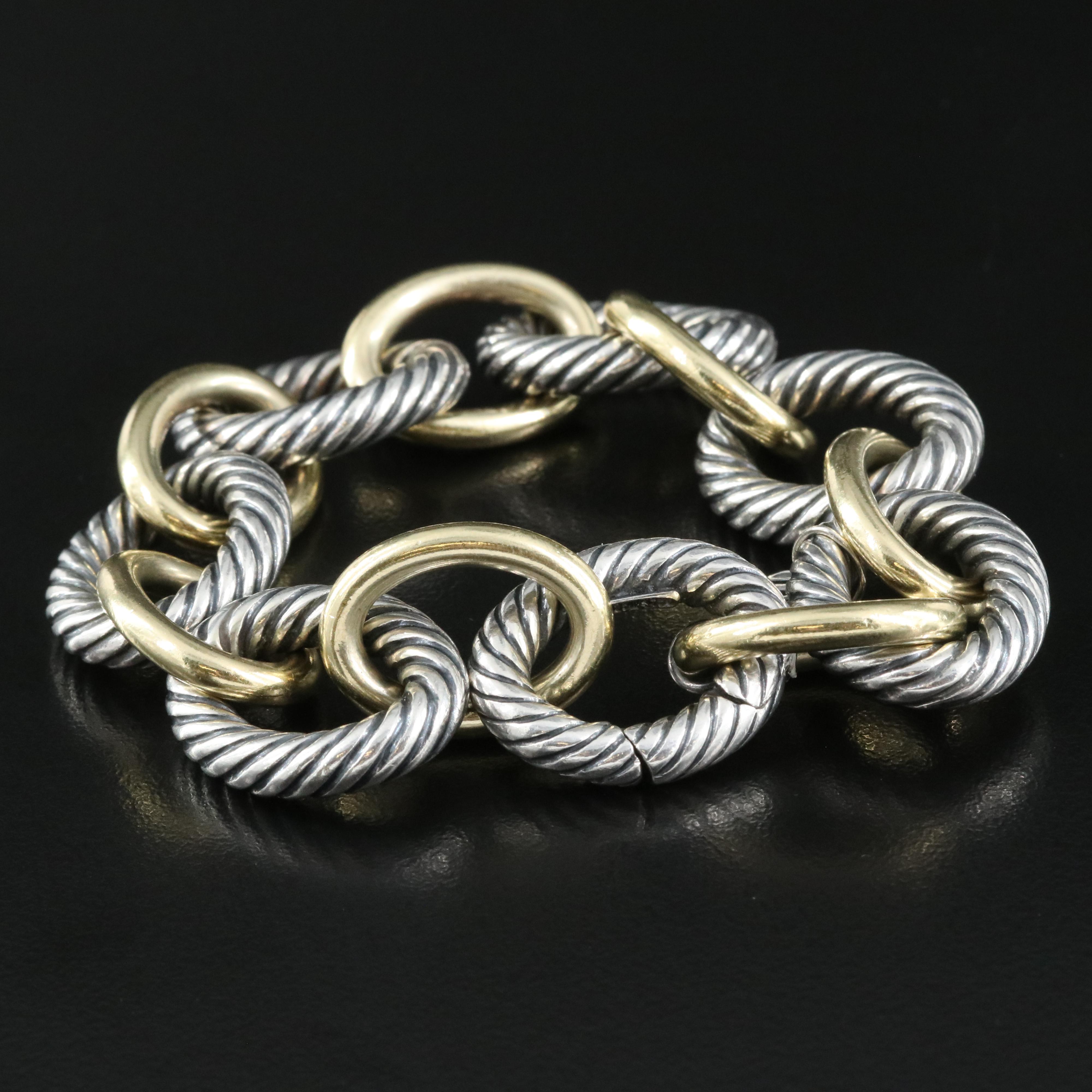 David Yurman "Chain" Extra Large Oval Link Bracelet with 18K Bonded Accents