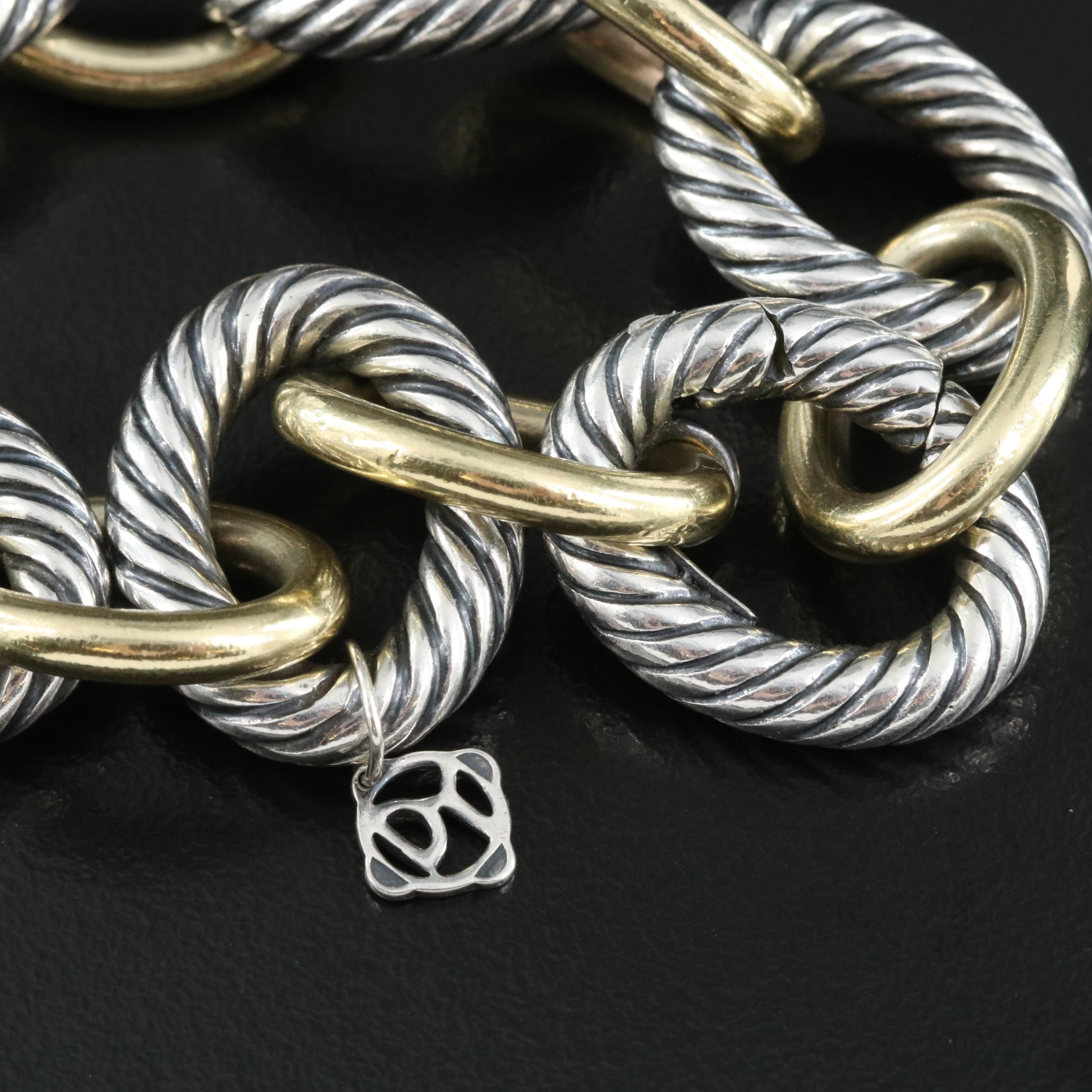David Yurman "Chain" Extra Large Oval Link Bracelet with 18K Bonded Accents