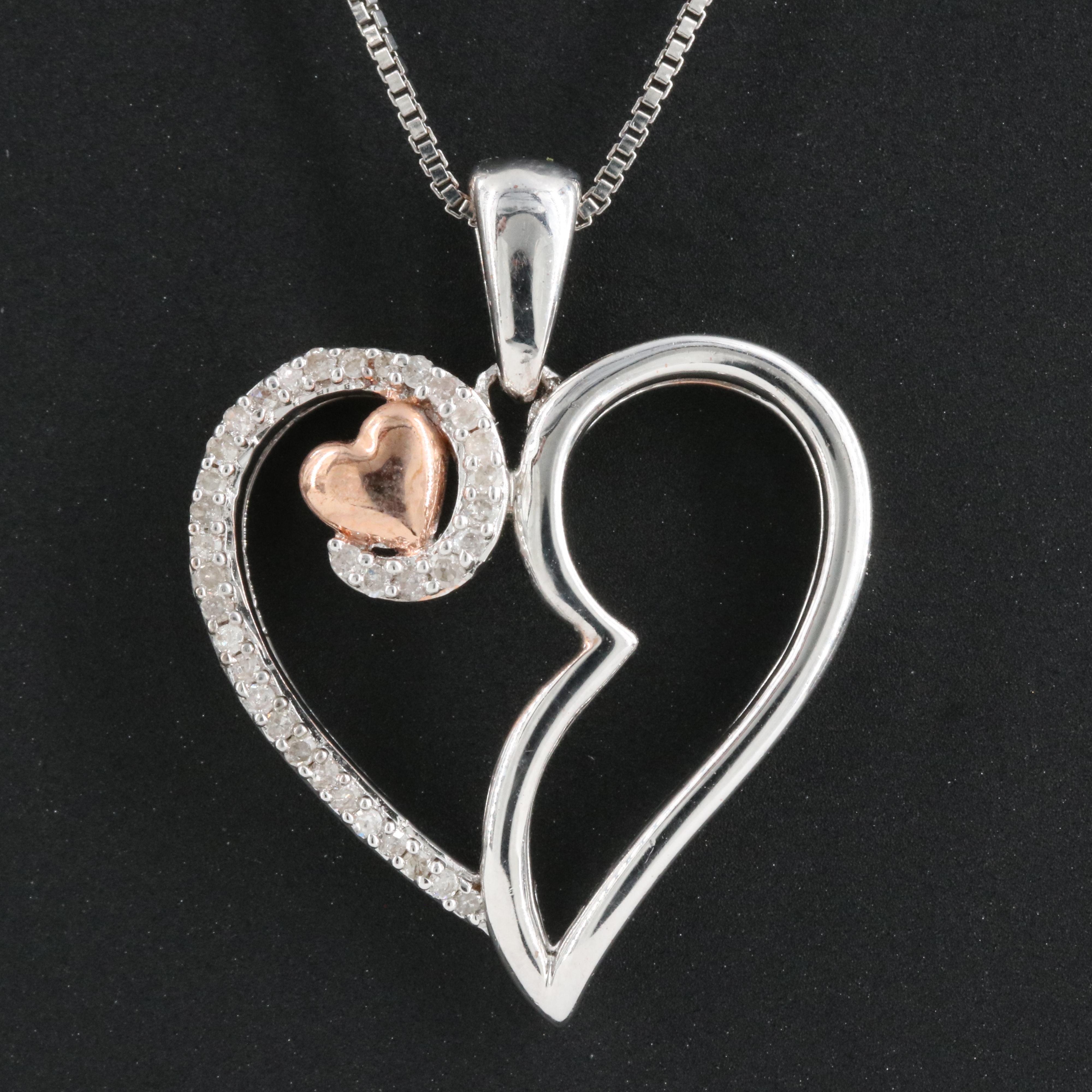 Sterling Diamond Heart Pendant Necklace