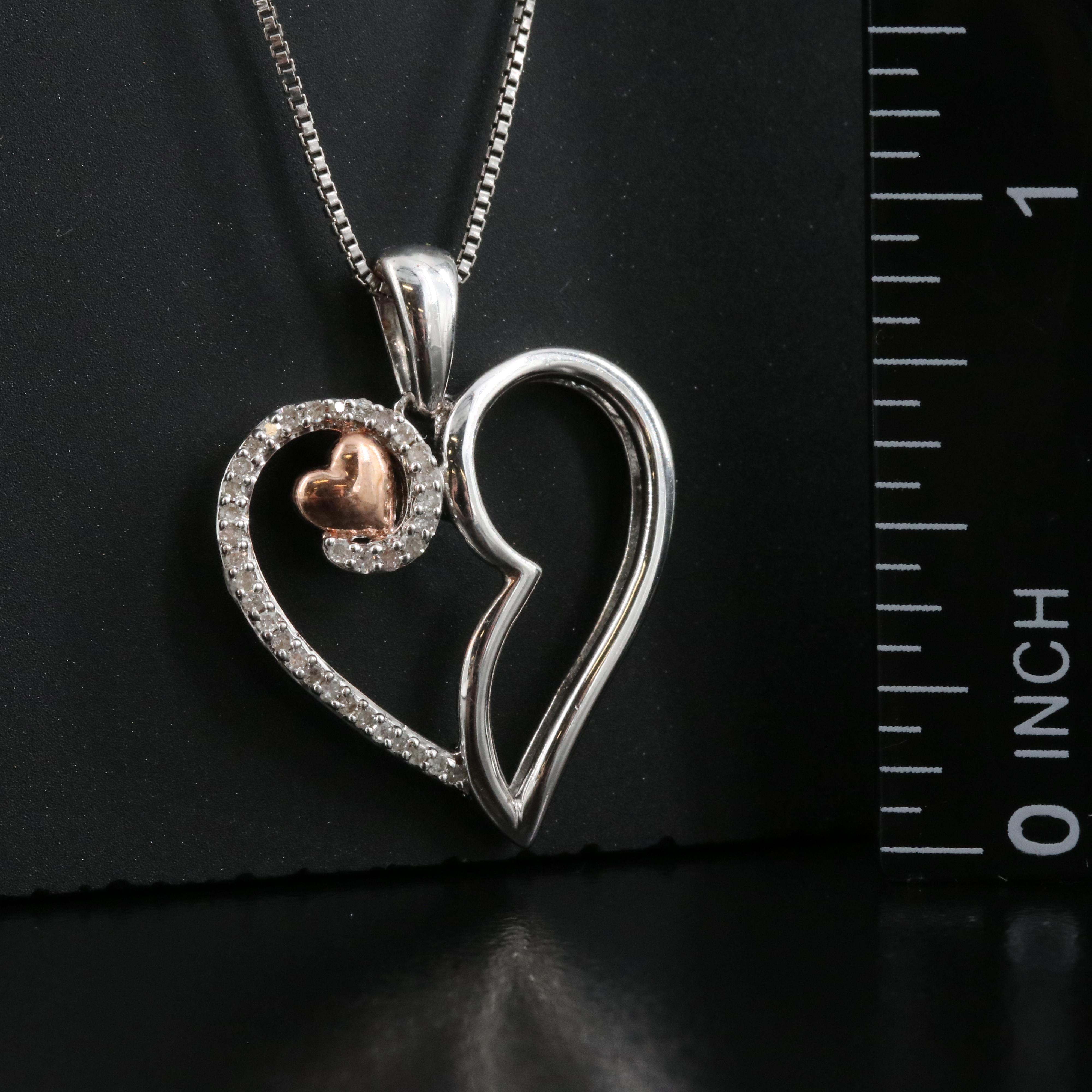 Sterling Diamond Heart Pendant Necklace