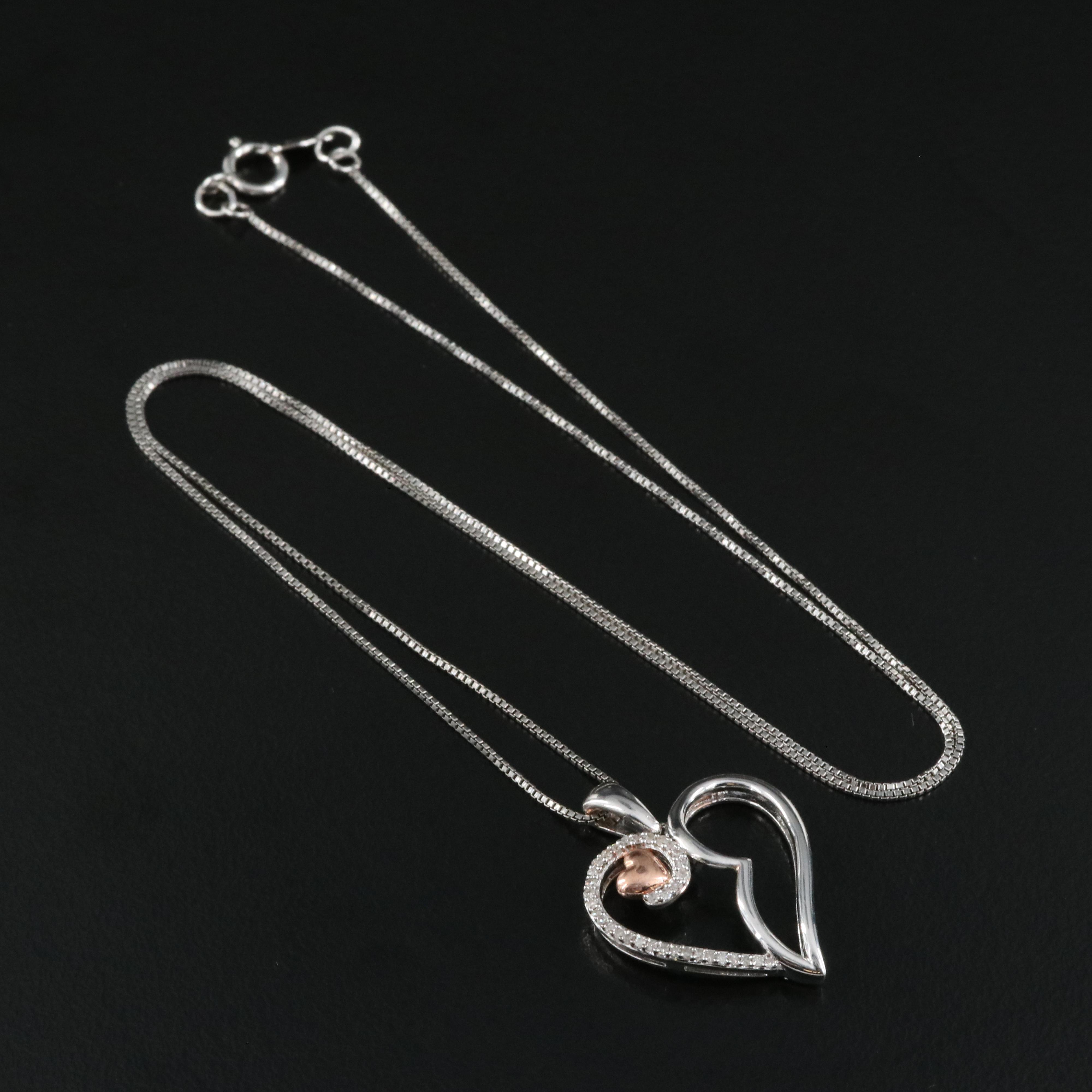 Sterling Diamond Heart Pendant Necklace