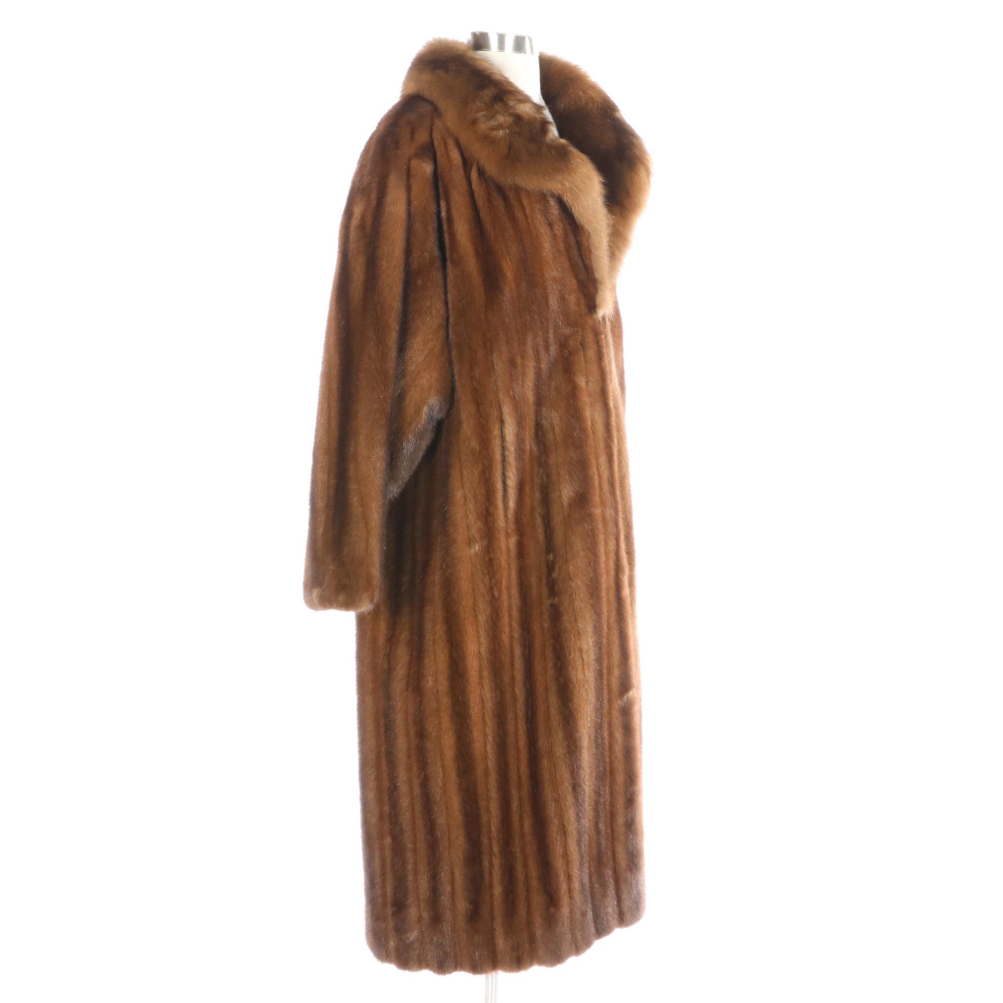 Mink Fur Full-Length Coat with Sable Fur Collar from John Ross Originals
