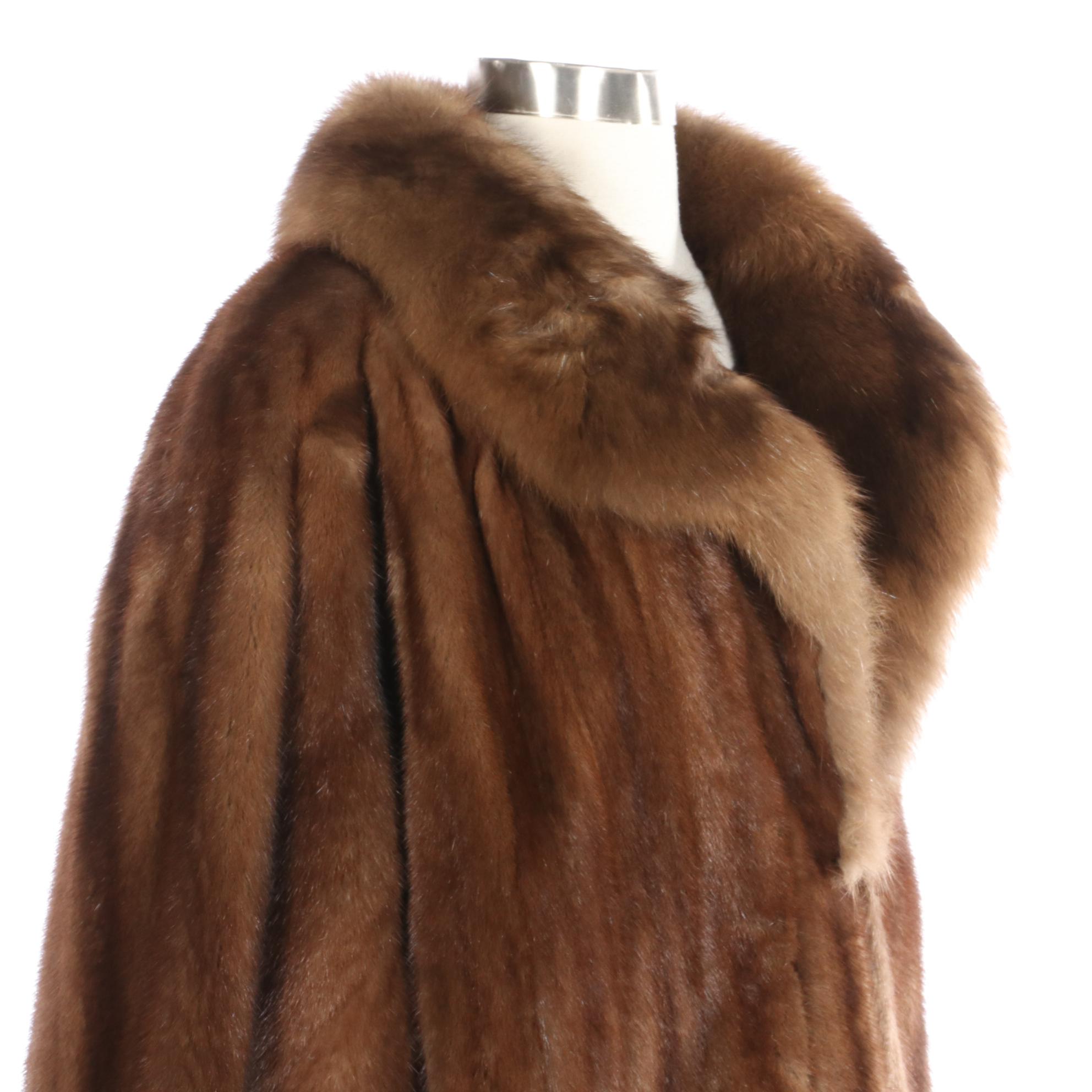 Mink Fur Full-Length Coat with Sable Fur Collar from John Ross Originals