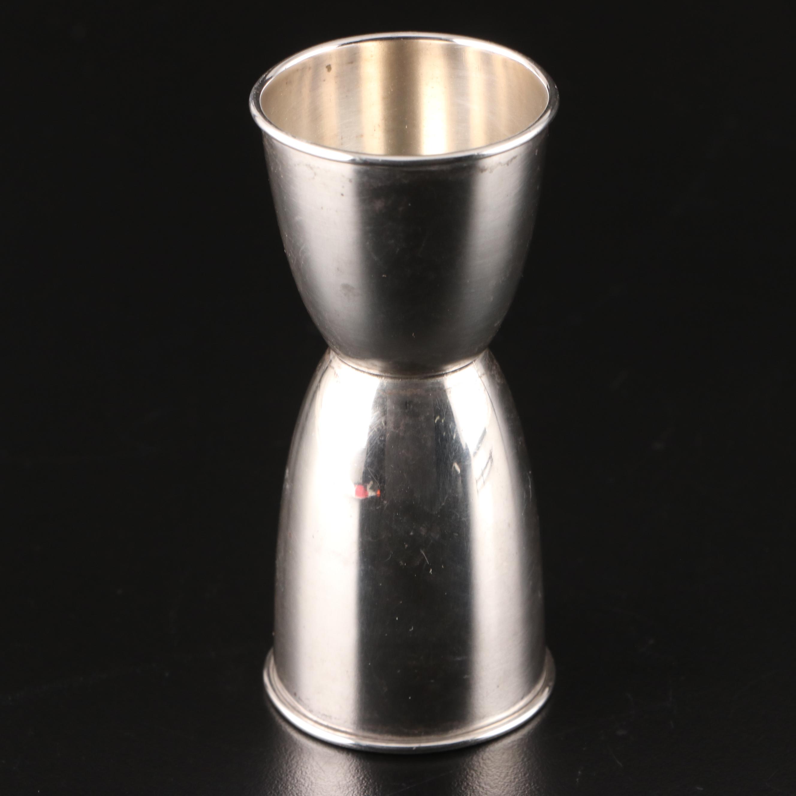 Gorham Sterling Silver Double Jigger with English Silver Plate Olive Fork