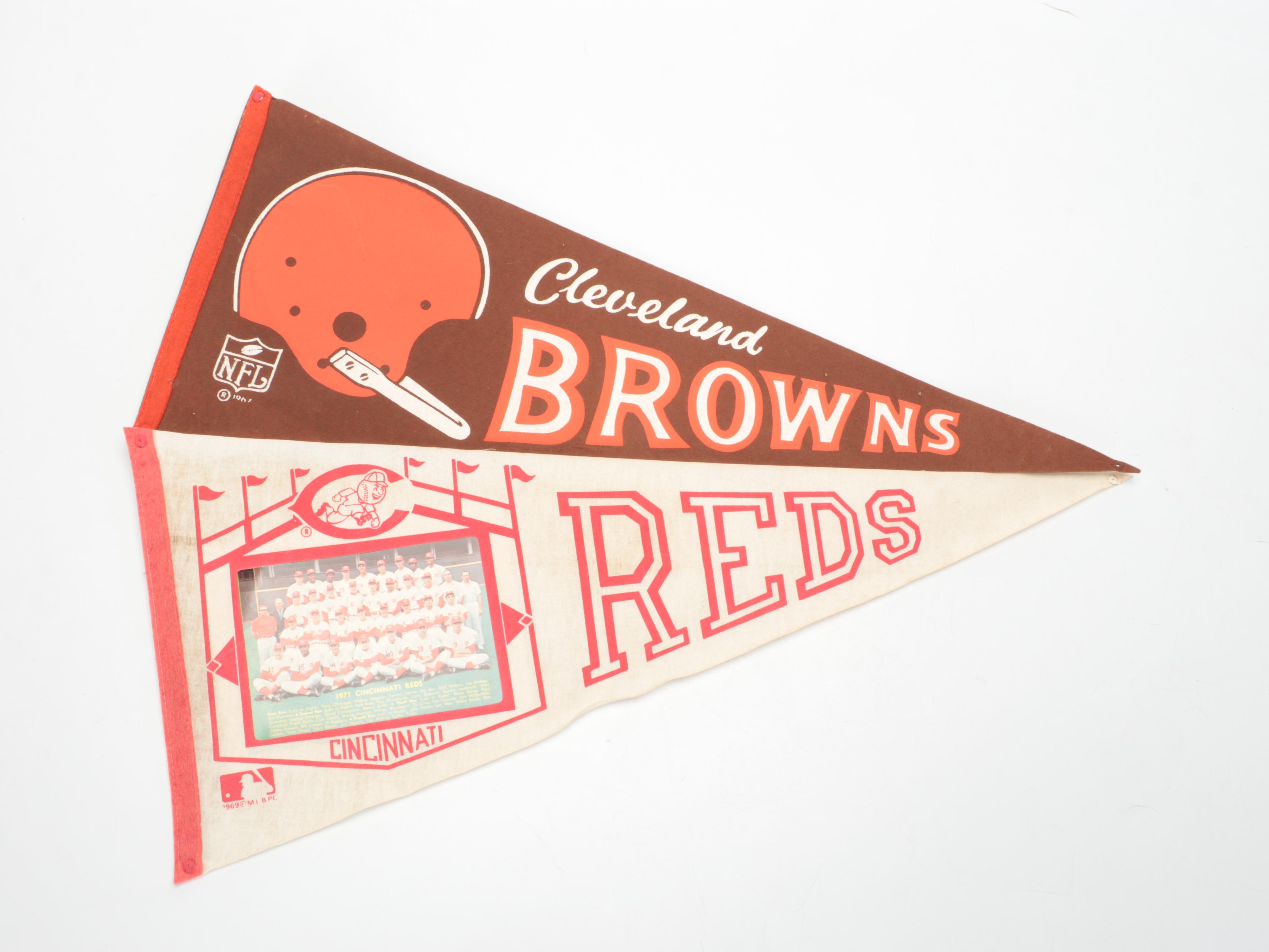 Baseball and Football Pennants with Cincinnati Reds and More, Vintage