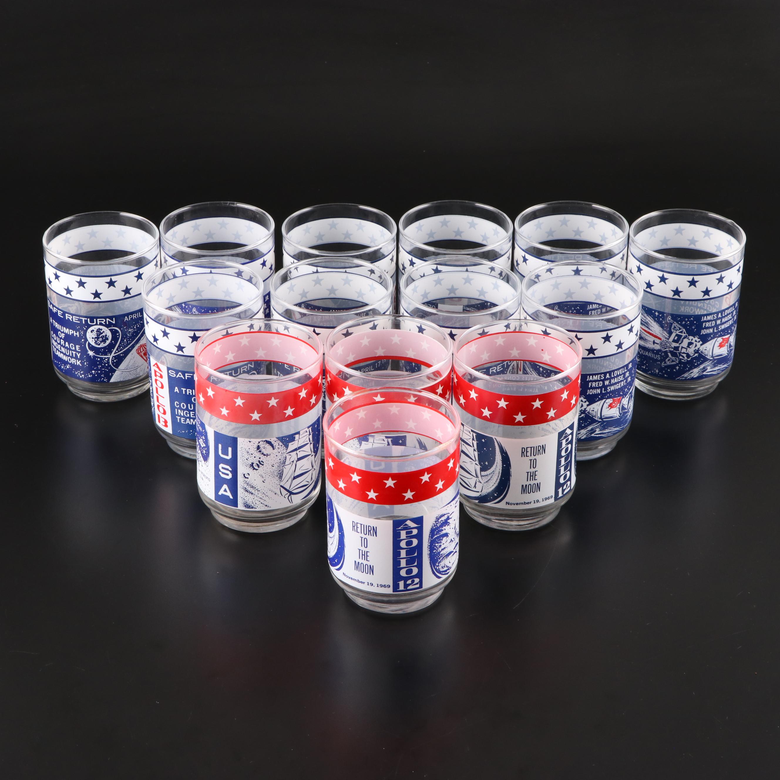 Libbey Apollo 12 and Apollo 13 Commemorative Highball Glasses
