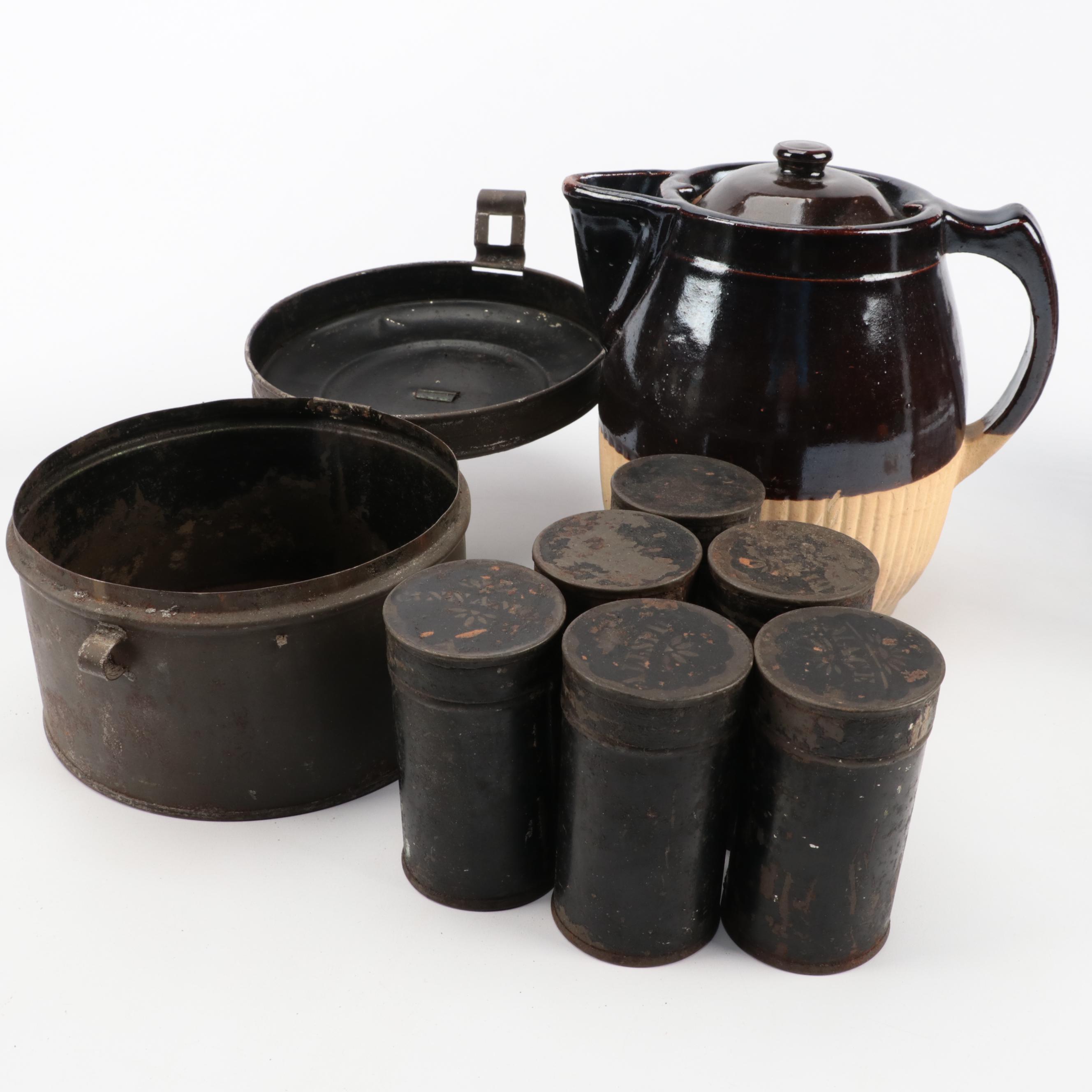 Tin Oil Lantern and Spice Box, Spice Jars with Tools and More