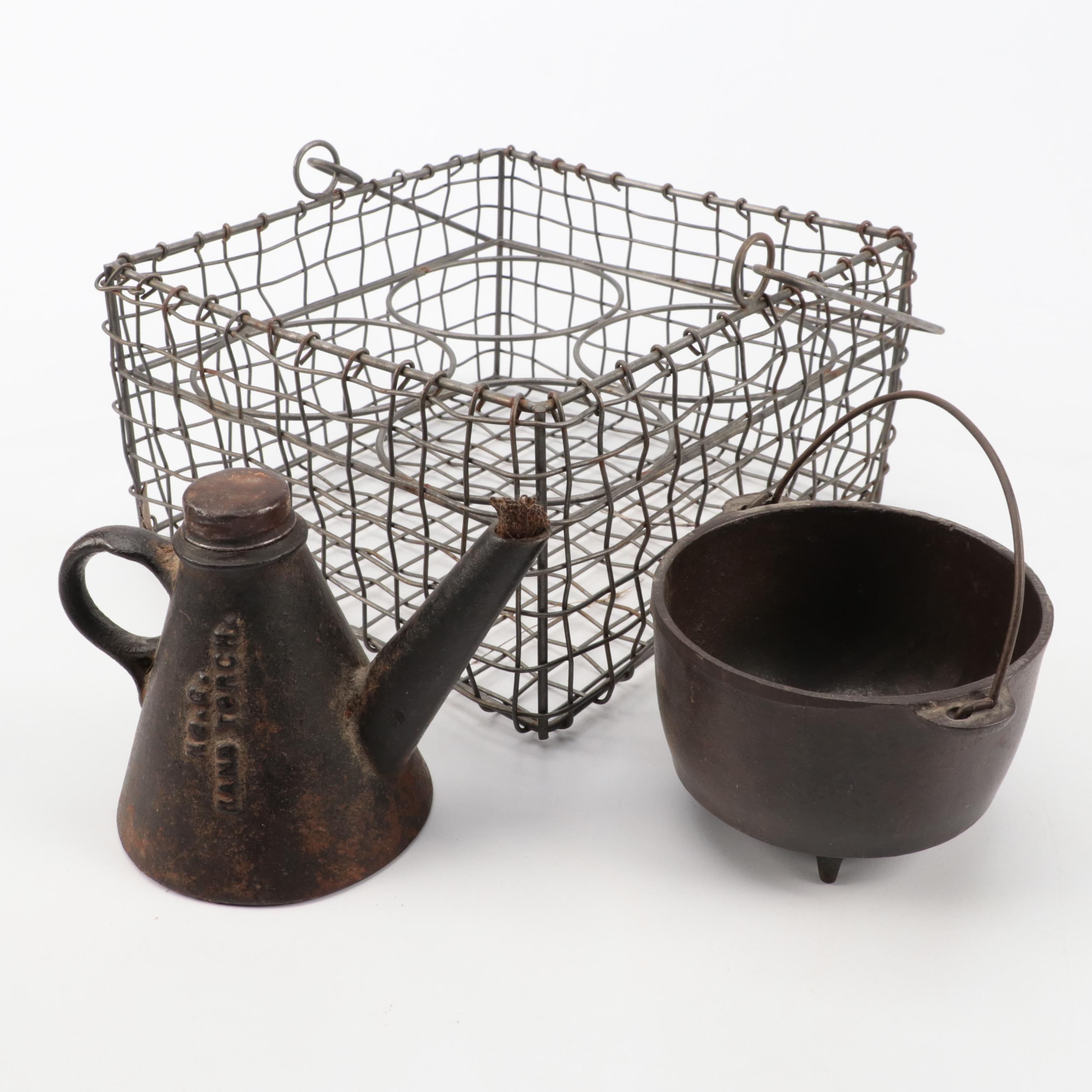 Tin Oil Lantern and Spice Box, Spice Jars with Tools and More