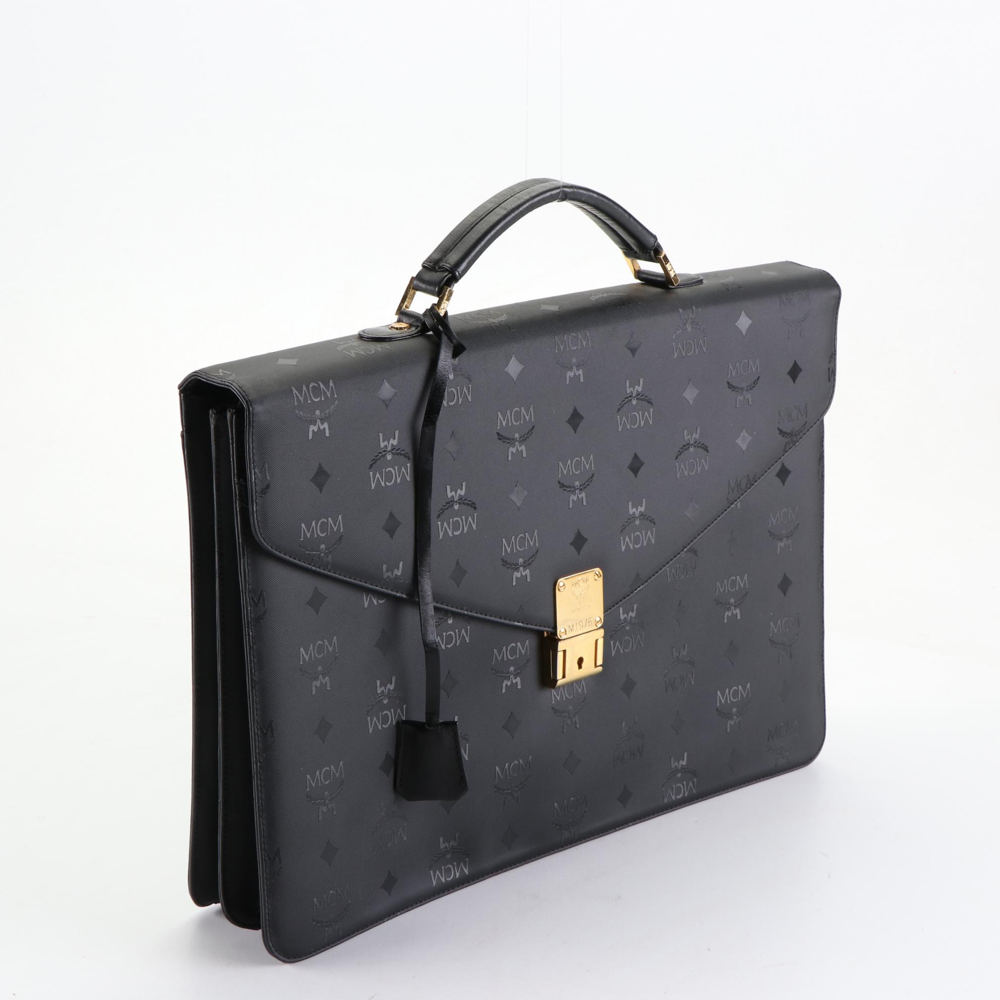 MCM München Briefcase in Black Viseto PVC and Leather