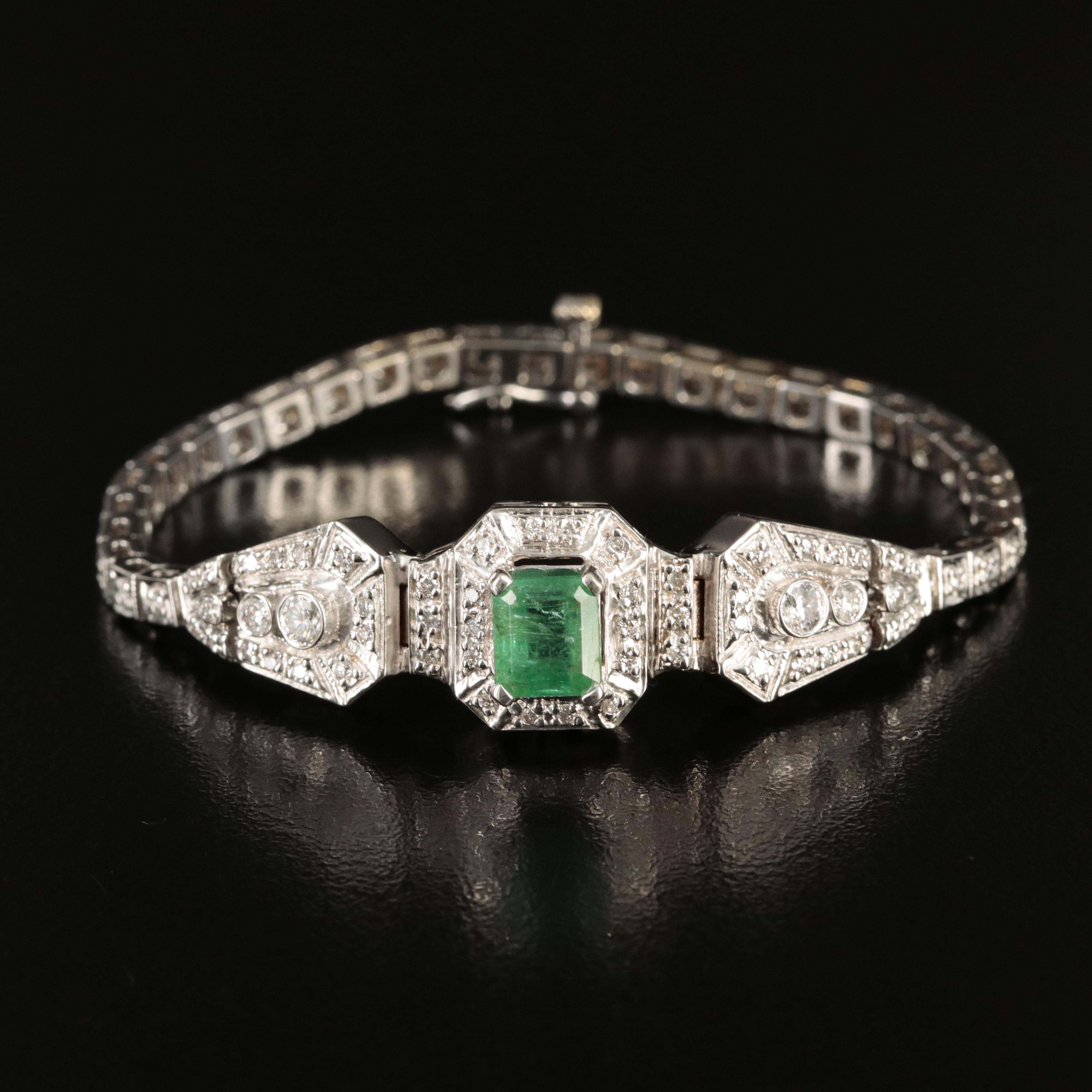 14K 1.87 CT Emerald and 1.09 CTW Diamond Bracelet