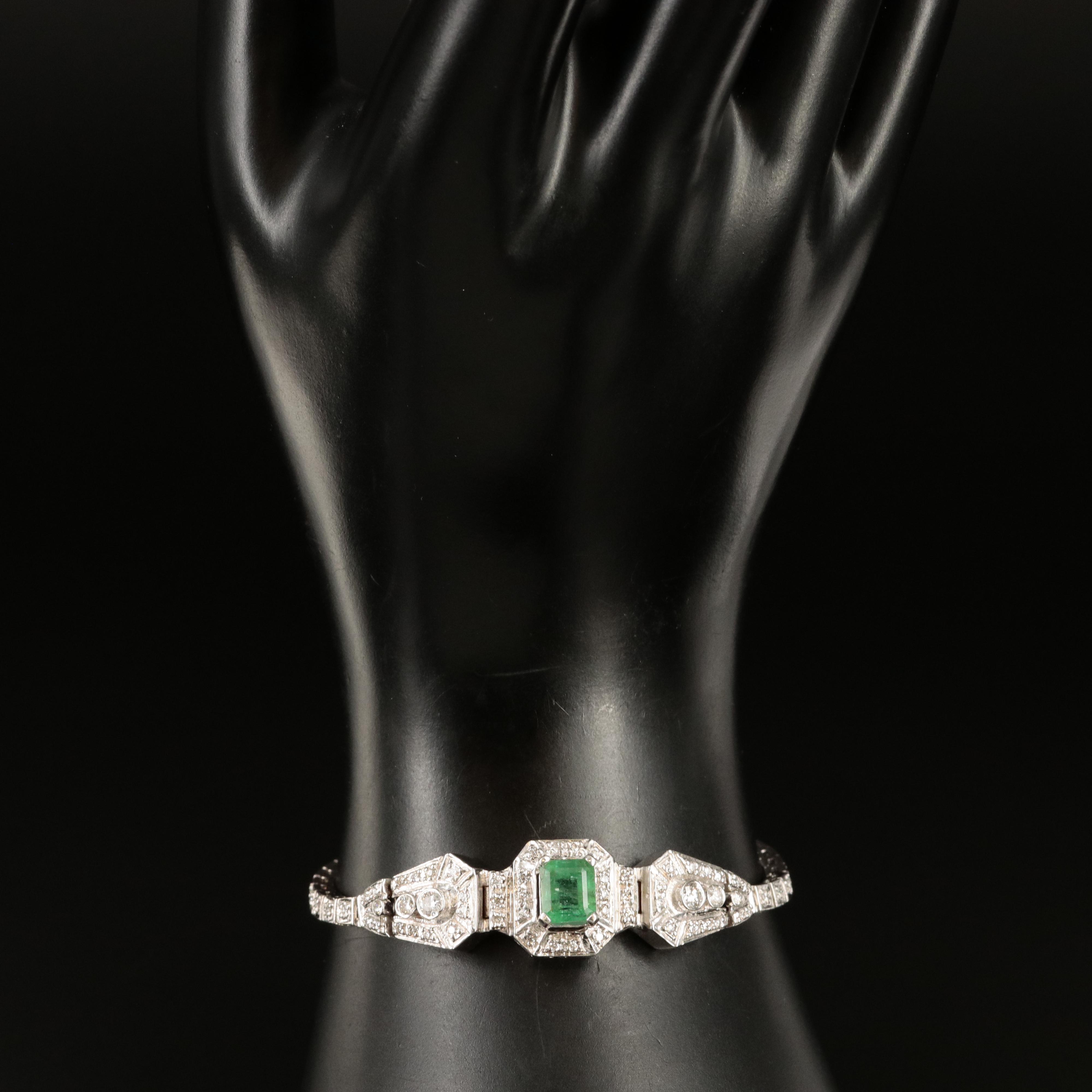 14K 1.87 CT Emerald and 1.09 CTW Diamond Bracelet