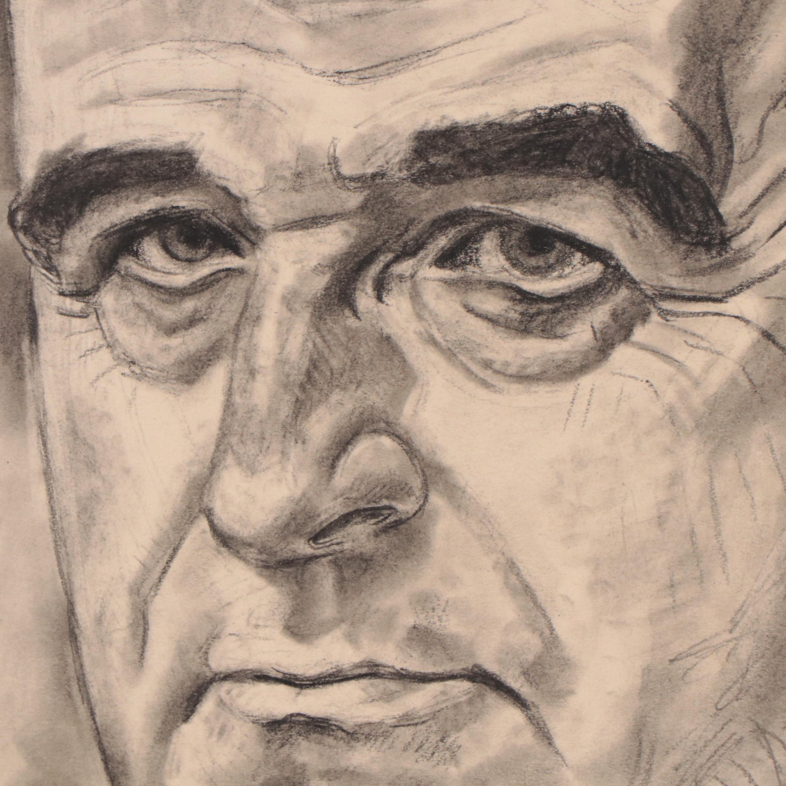 Lynd Ward Portrait Charcoal Drawing, Mid-20th Century