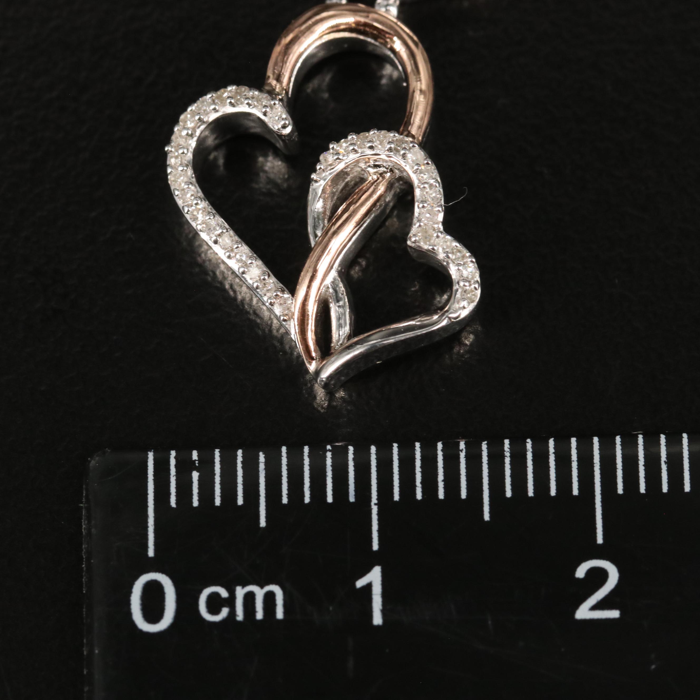 Sterling Diamond Double Open Heart Pendant Necklace featuring 14K Accent